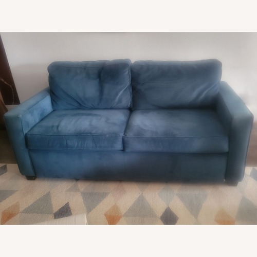 Used West Elm Henry Blue Microsuede Queen Sleeper Sofa for sale on AptDeco