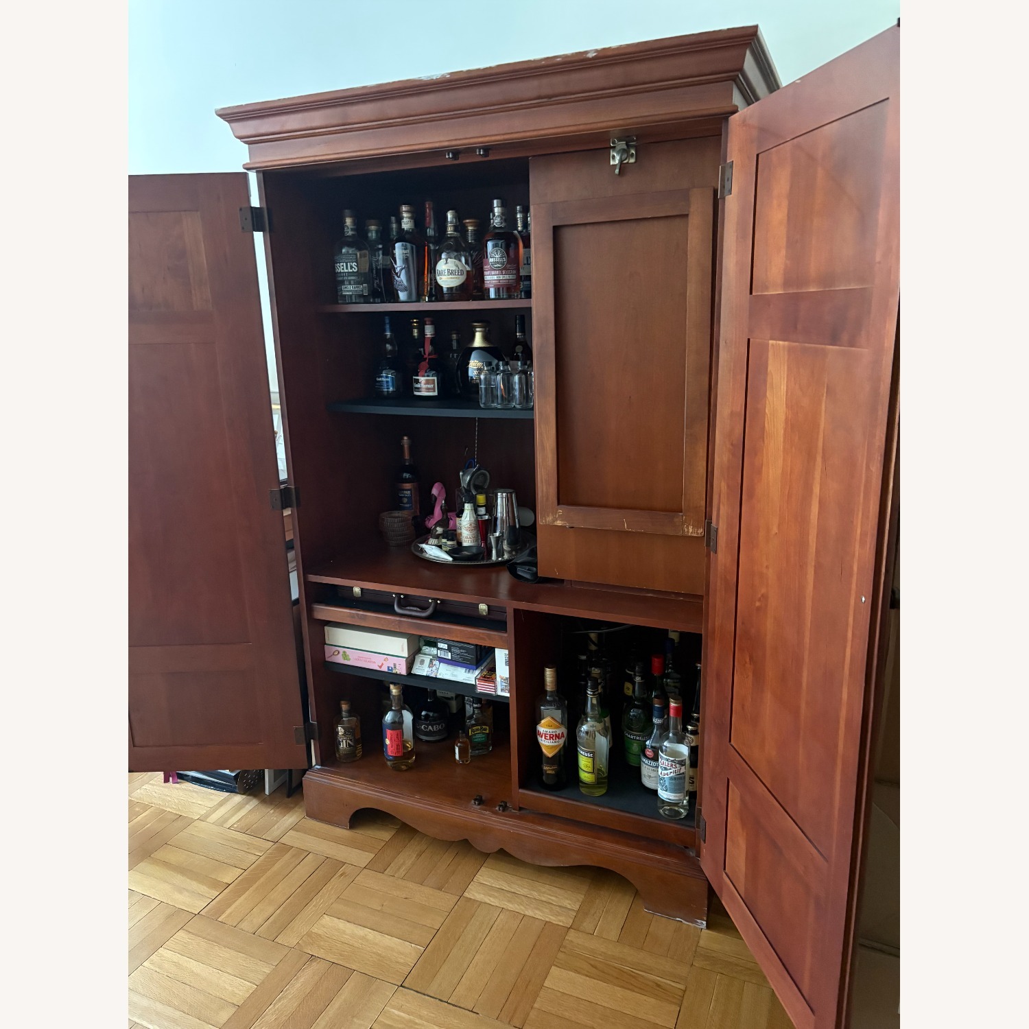 Dark Brown Wood Media Storage - image-4