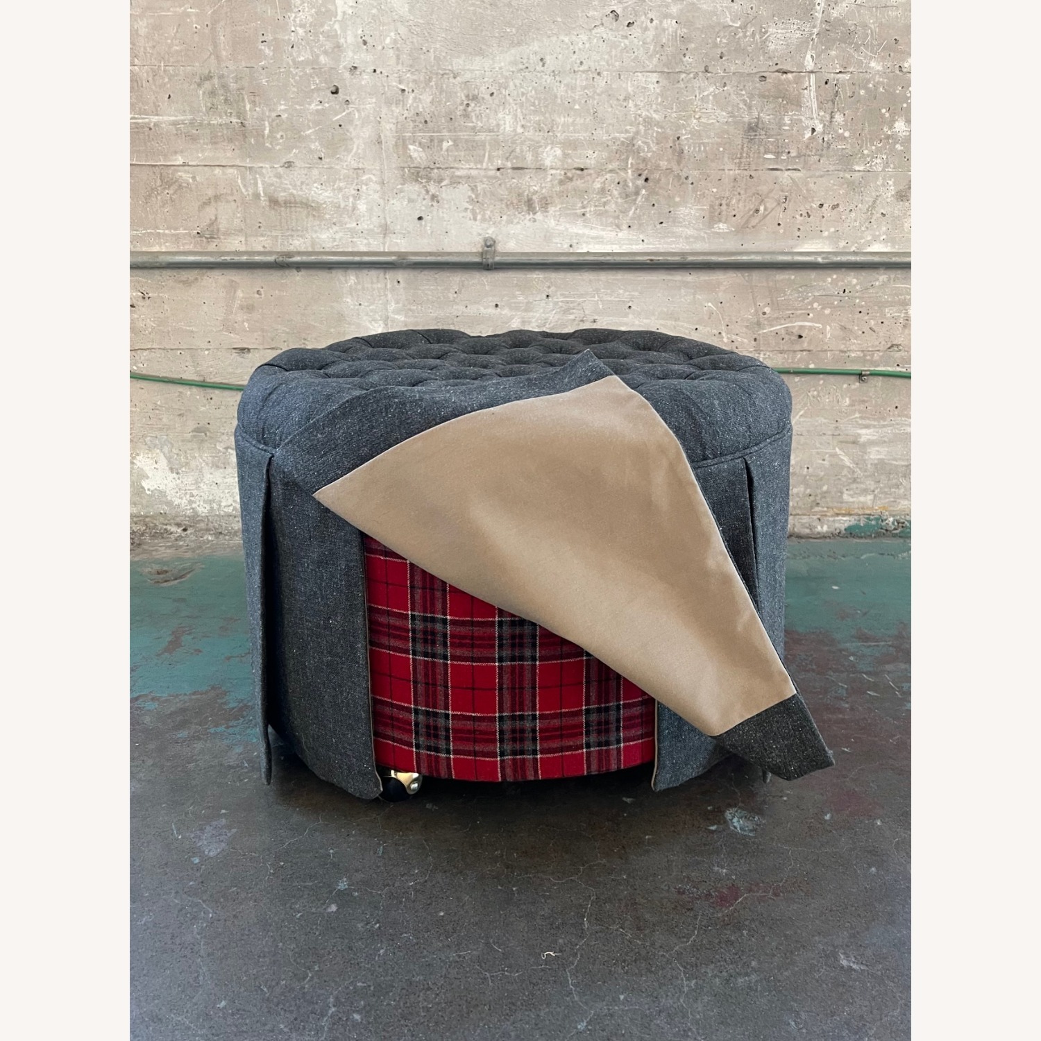 Custom Made Round Diamond Tufted Ottoman - image-1