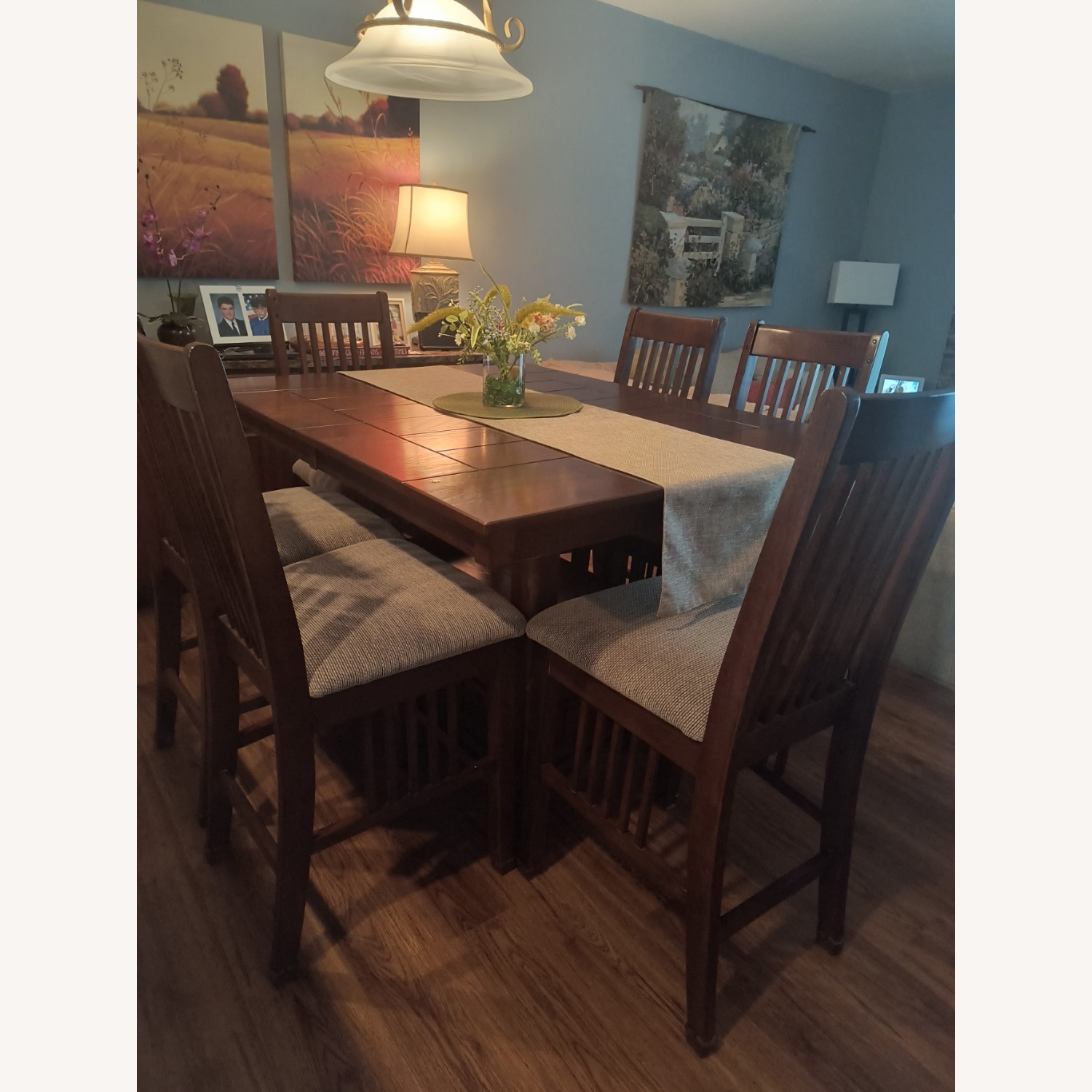 Dark Brown Wood 9 Piece Counter Height Dining Set - image-1