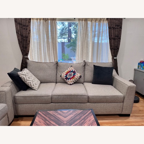 Used Living Spaces Soma Foam Light Brown Fabric 3+ Seater Sofa for sale on AptDeco
