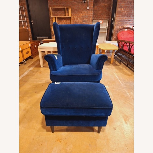 Used IKEA Blue Velvet Accent Chair for sale on AptDeco