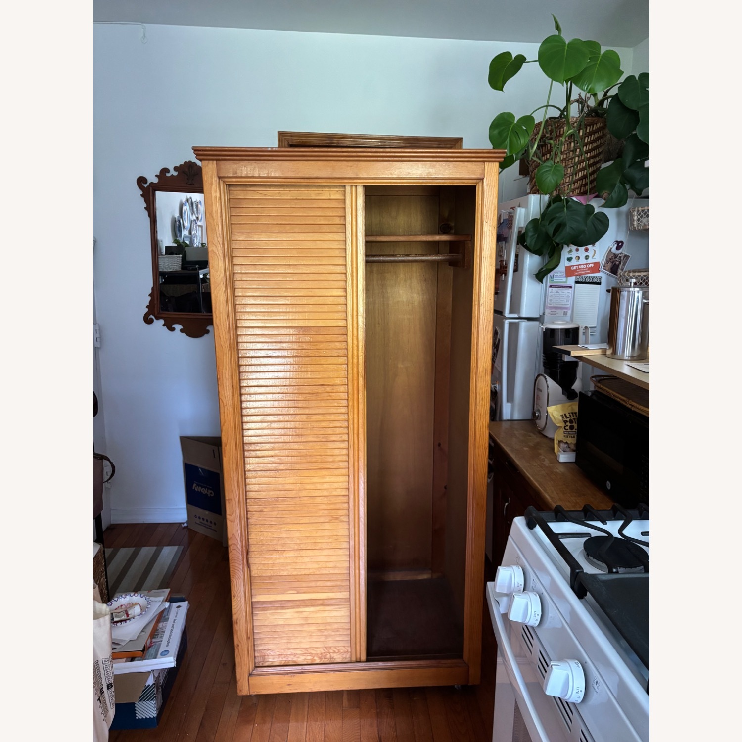 Vintage/Antique Natural Wood Armoire - image-4
