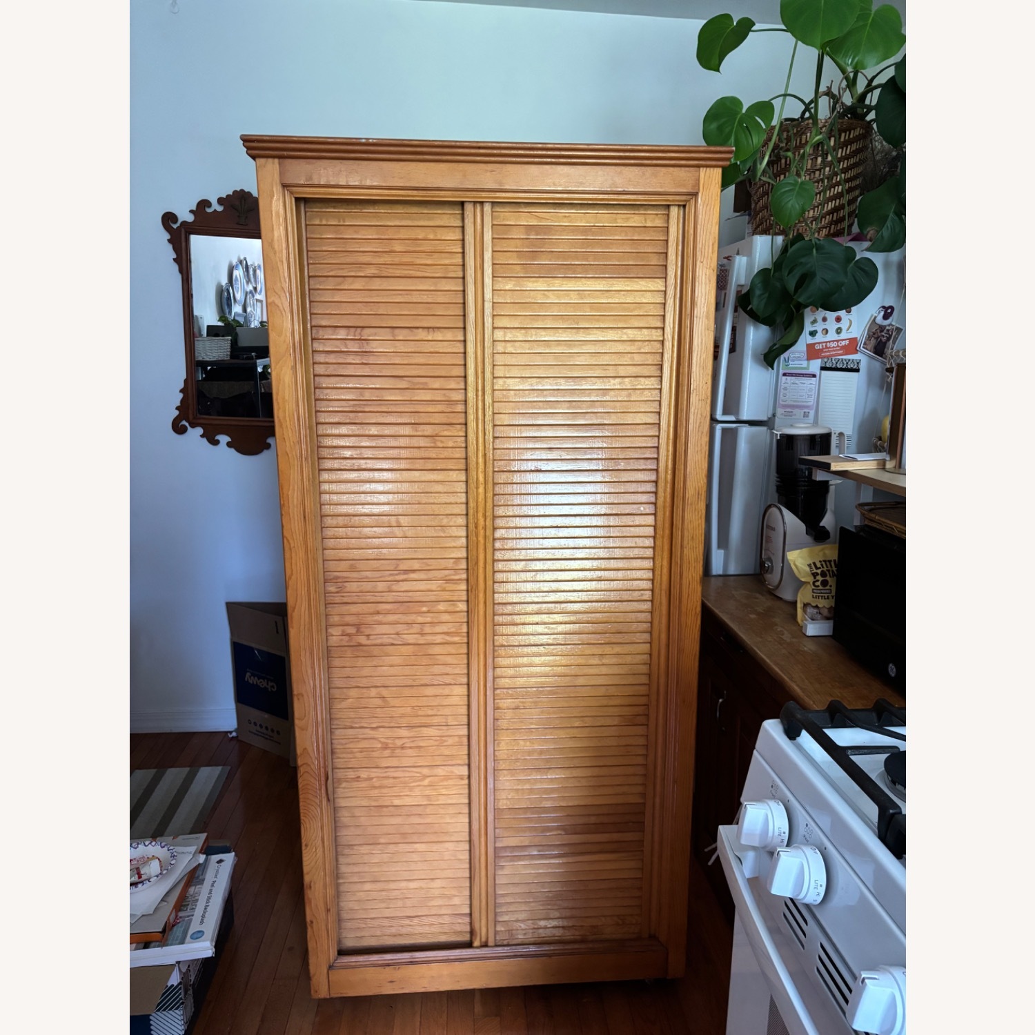 Vintage/Antique Natural Wood Armoire - image-1