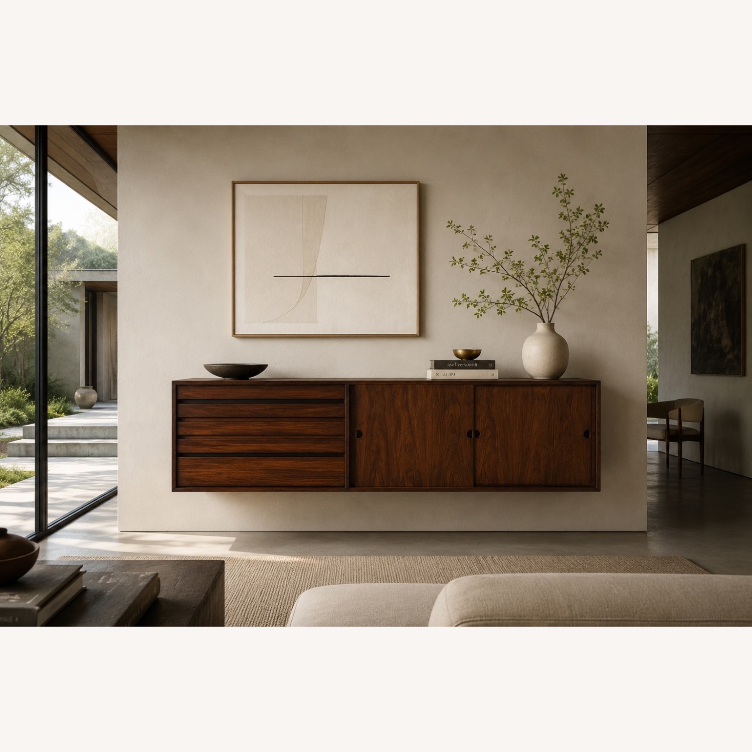 Mid Century Modern Floating Rosewood Credenza - image-1