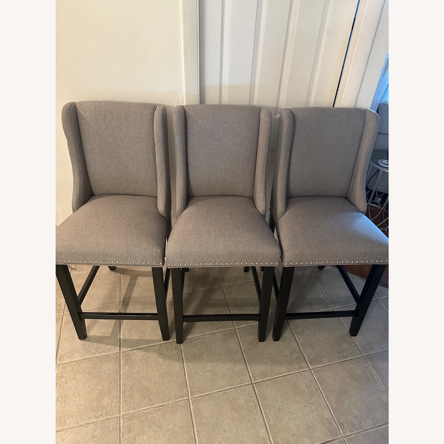 Light Gray Upholstered Stools - image-4