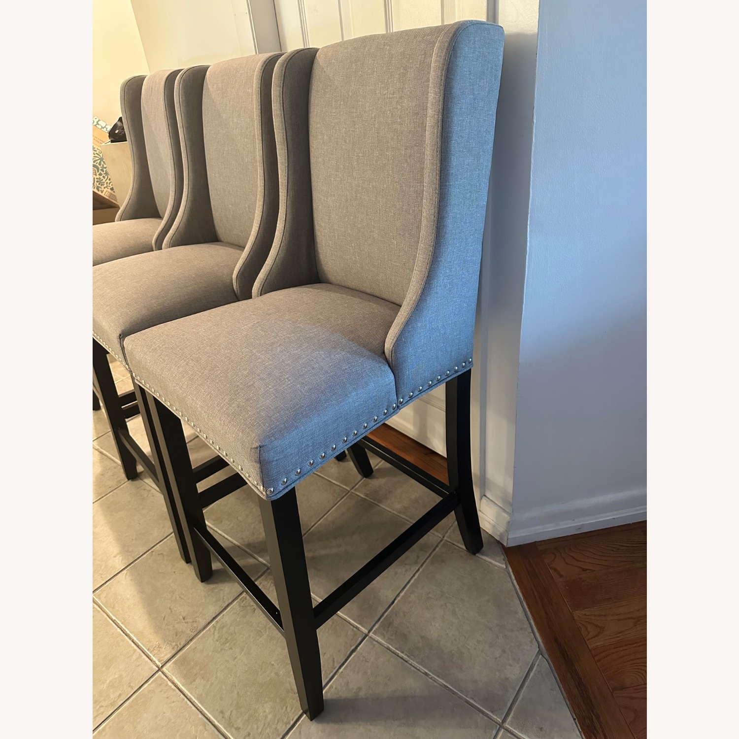 Light Gray Upholstered Stools - image-5