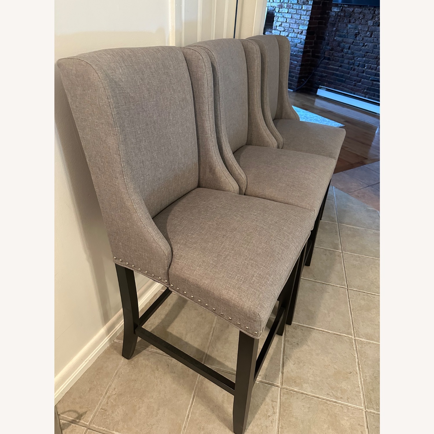 Light Gray Upholstered Stools - image-2