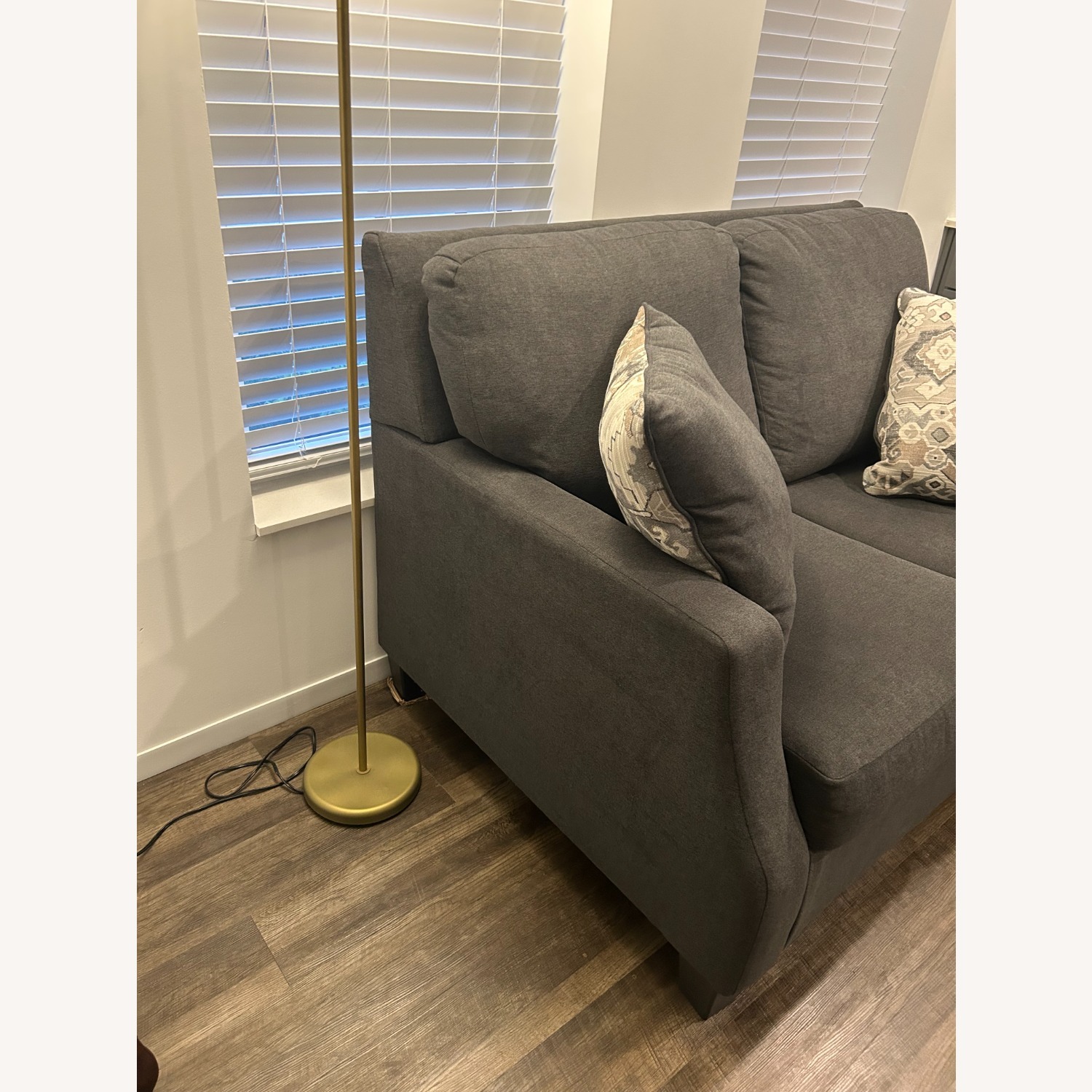 Dark Gray Fabric Loveseat - image-2