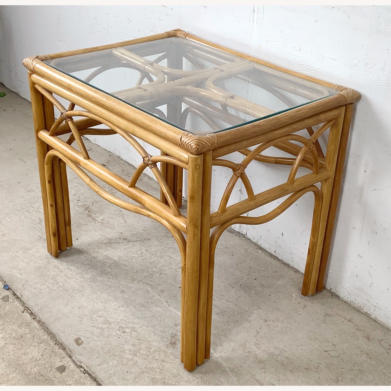 Vintage Rattan & Glass Side Table End Table - image-5