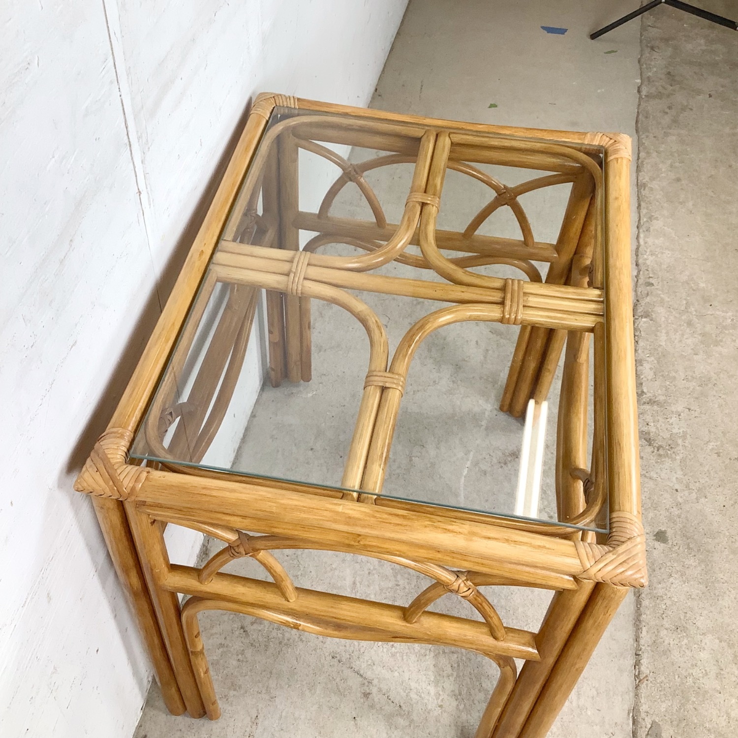 Vintage Rattan & Glass Side Table End Table - image-6