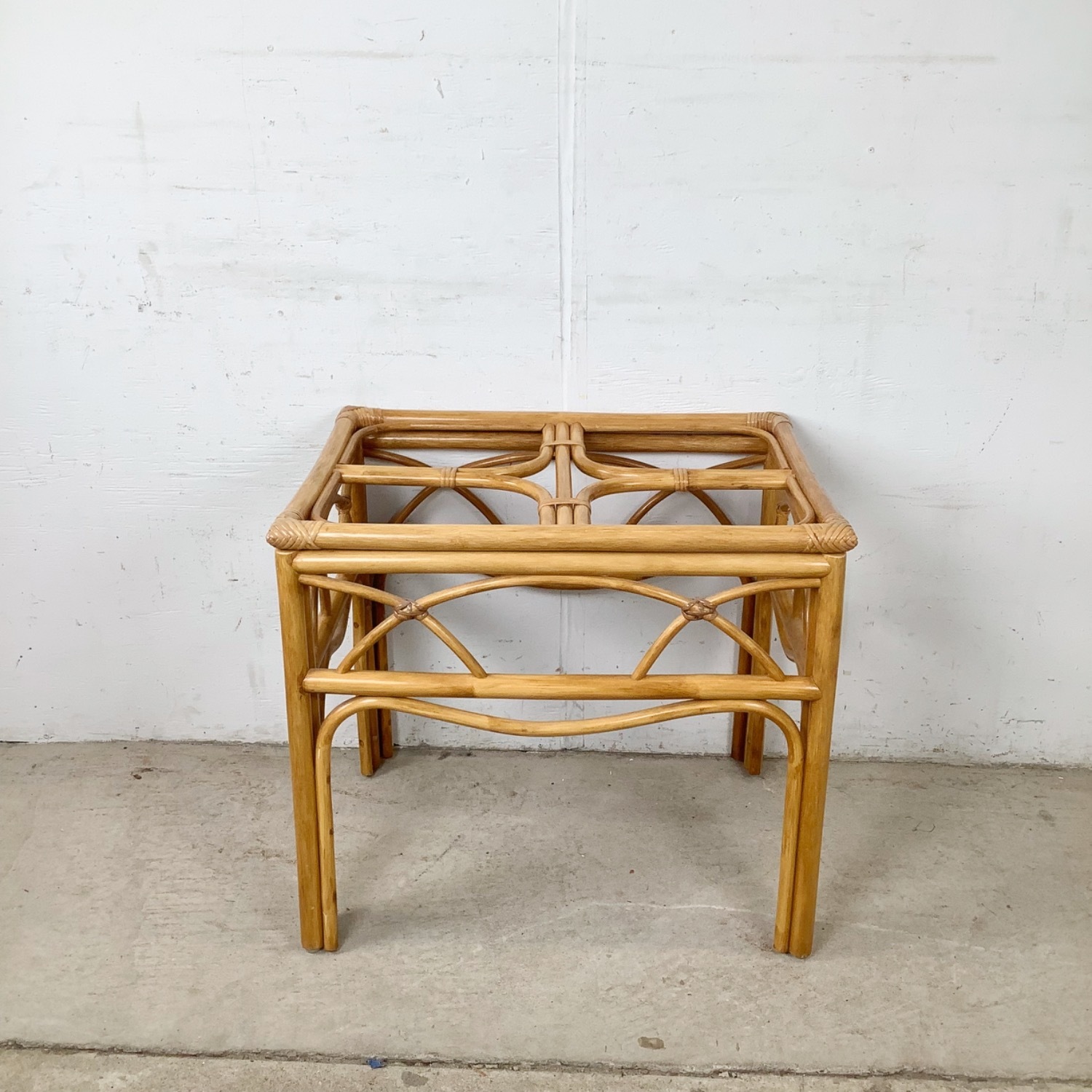 Vintage Rattan & Glass Side Table End Table - image-7