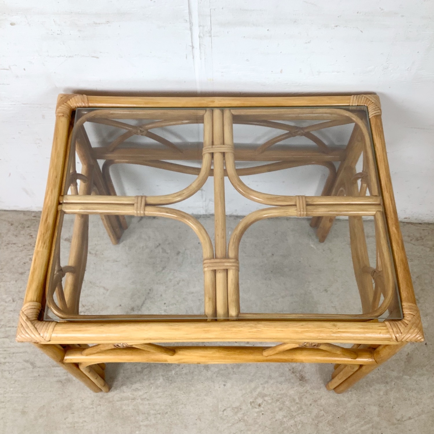 Vintage Rattan & Glass Side Table End Table - image-13