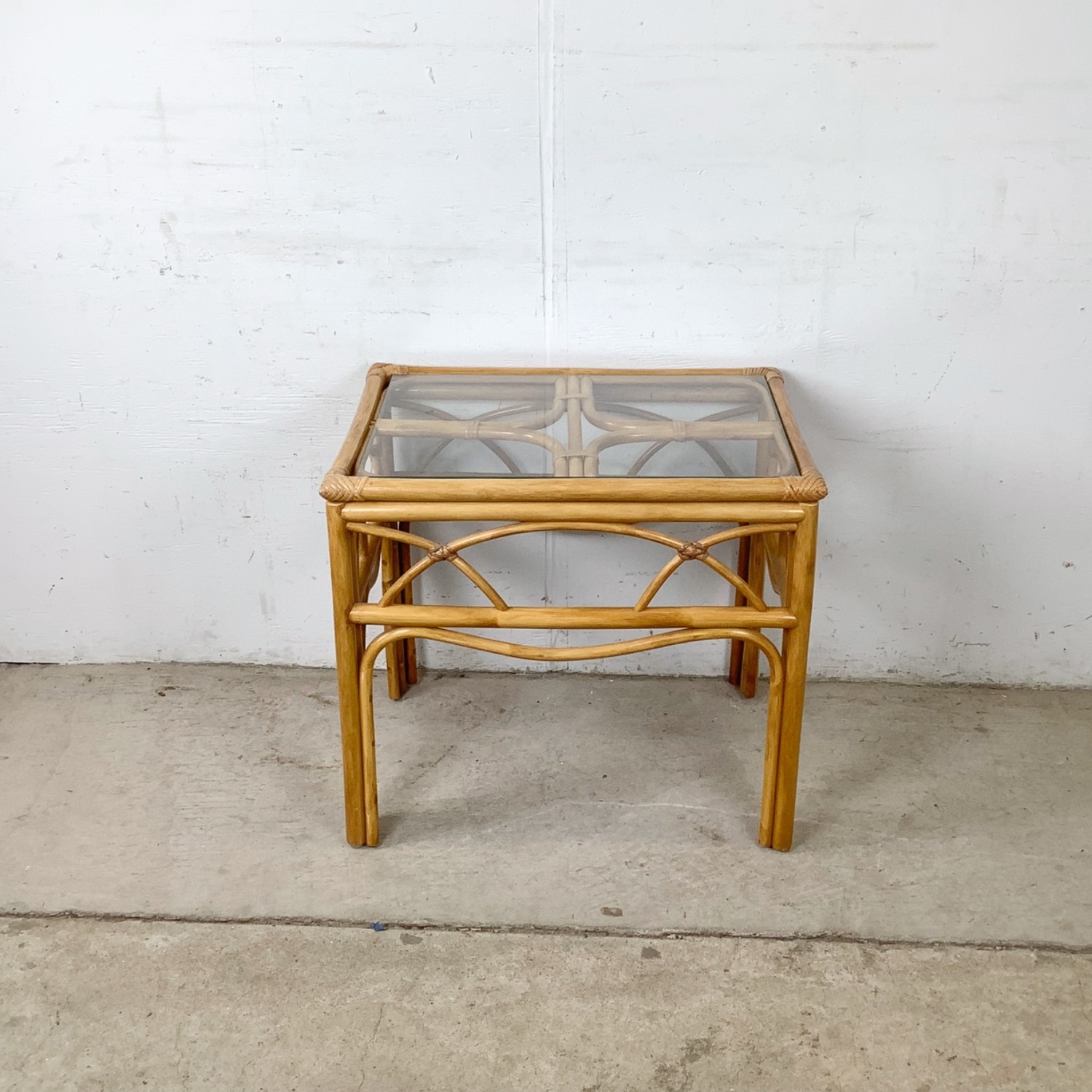 Vintage Rattan & Glass Side Table End Table - image-14