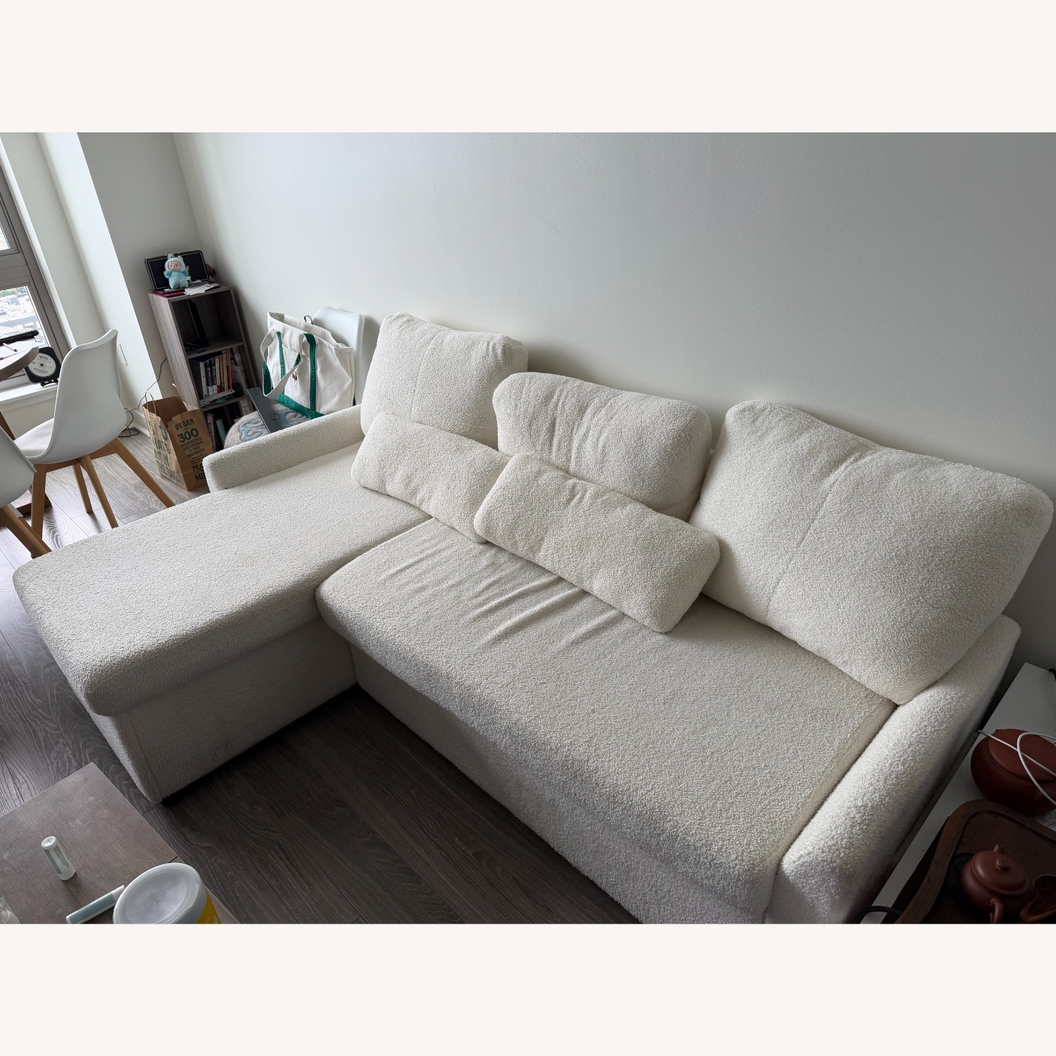 White Fabric Sleeper Sofa - image-2