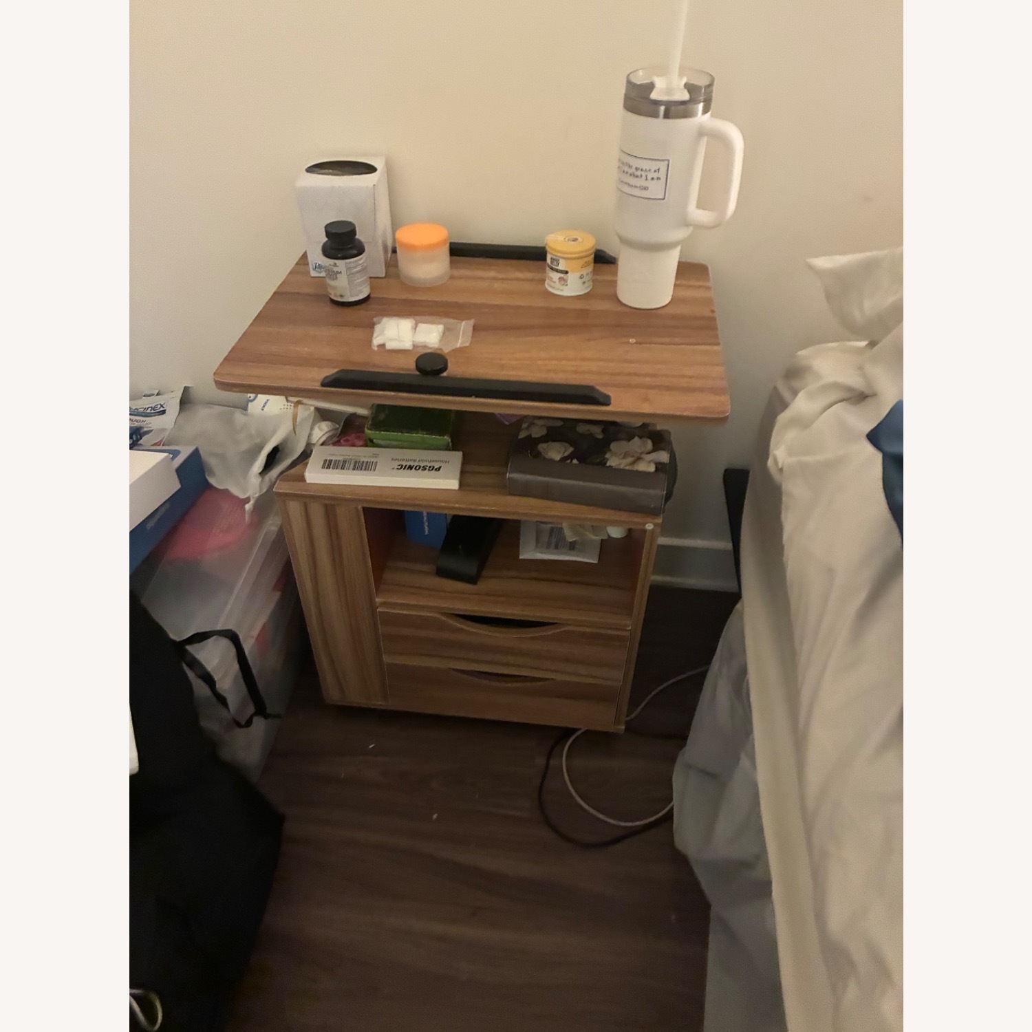 Light Brown Wood Nightstand - image-3