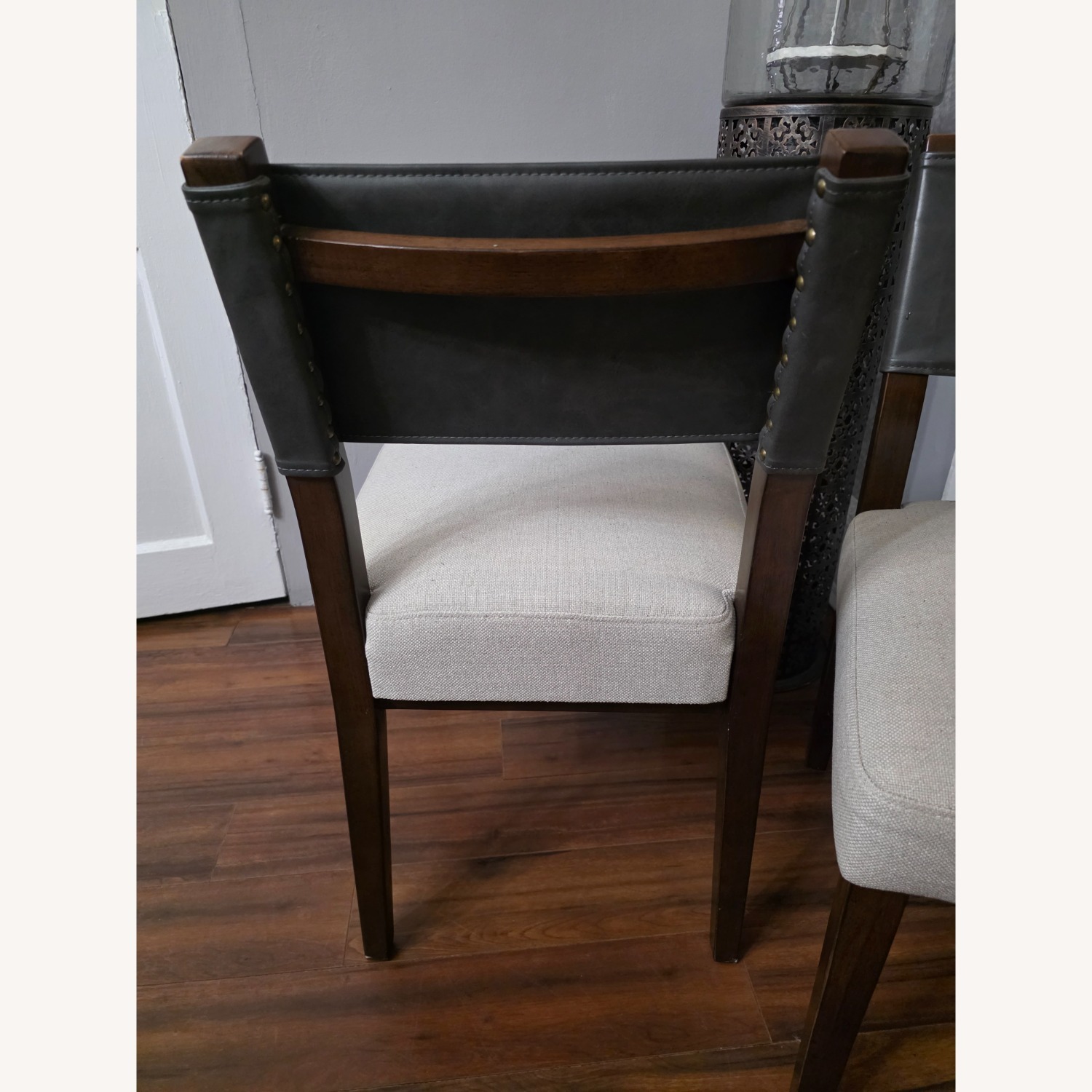 Armless Chair with Leather Back Linen Cushion - image-6