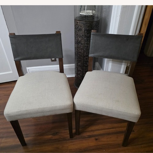 Used Armless Chair with Leather Back Linen Cushion for sale on AptDeco