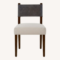 Armless Chair with Leather Back Linen Cushion