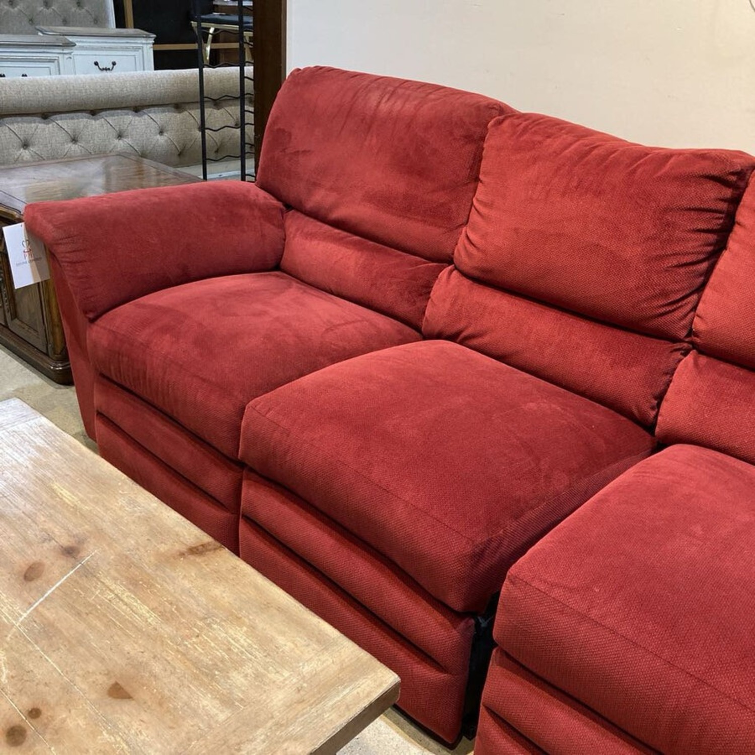 Curved Fabric Manual Recliner Sectional Red  - image-6