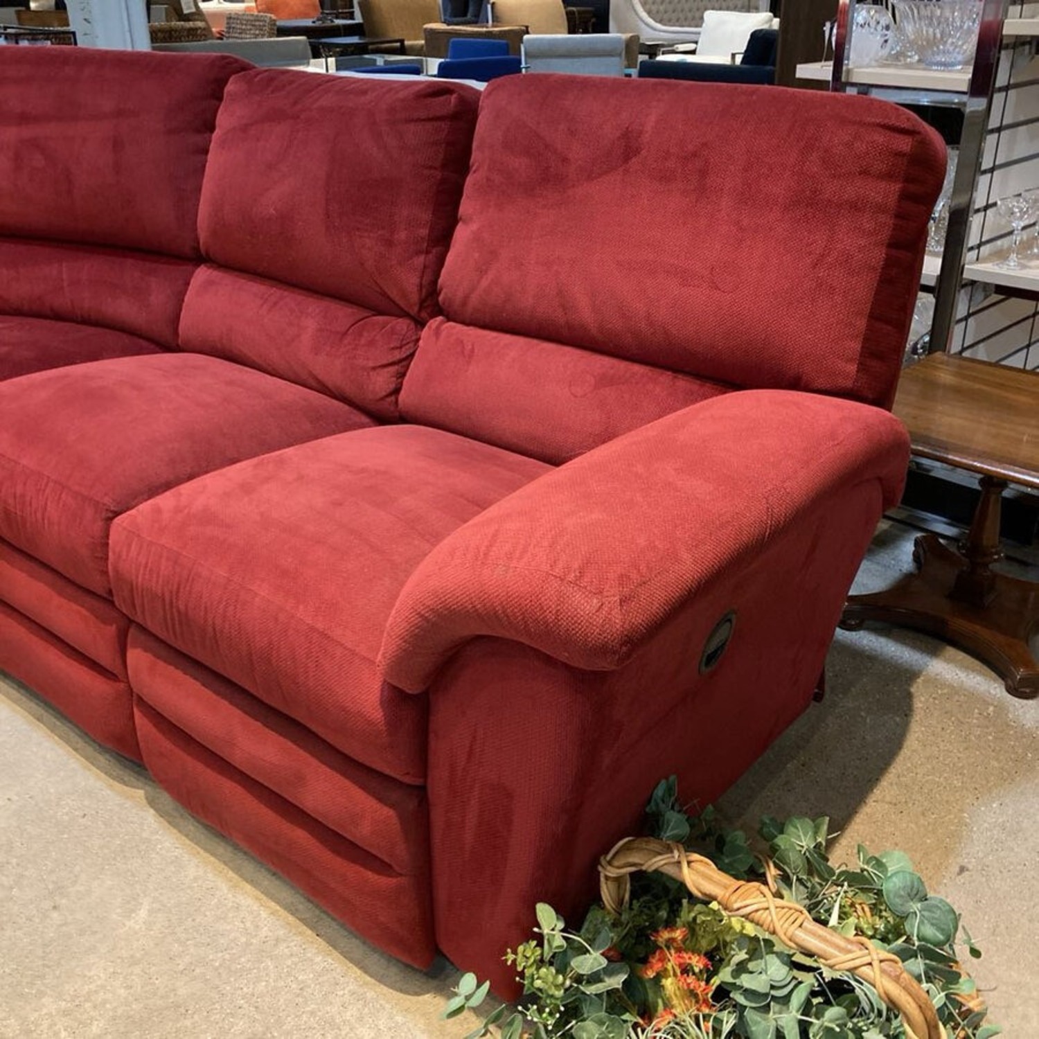 Curved Fabric Manual Recliner Sectional Red  - image-4