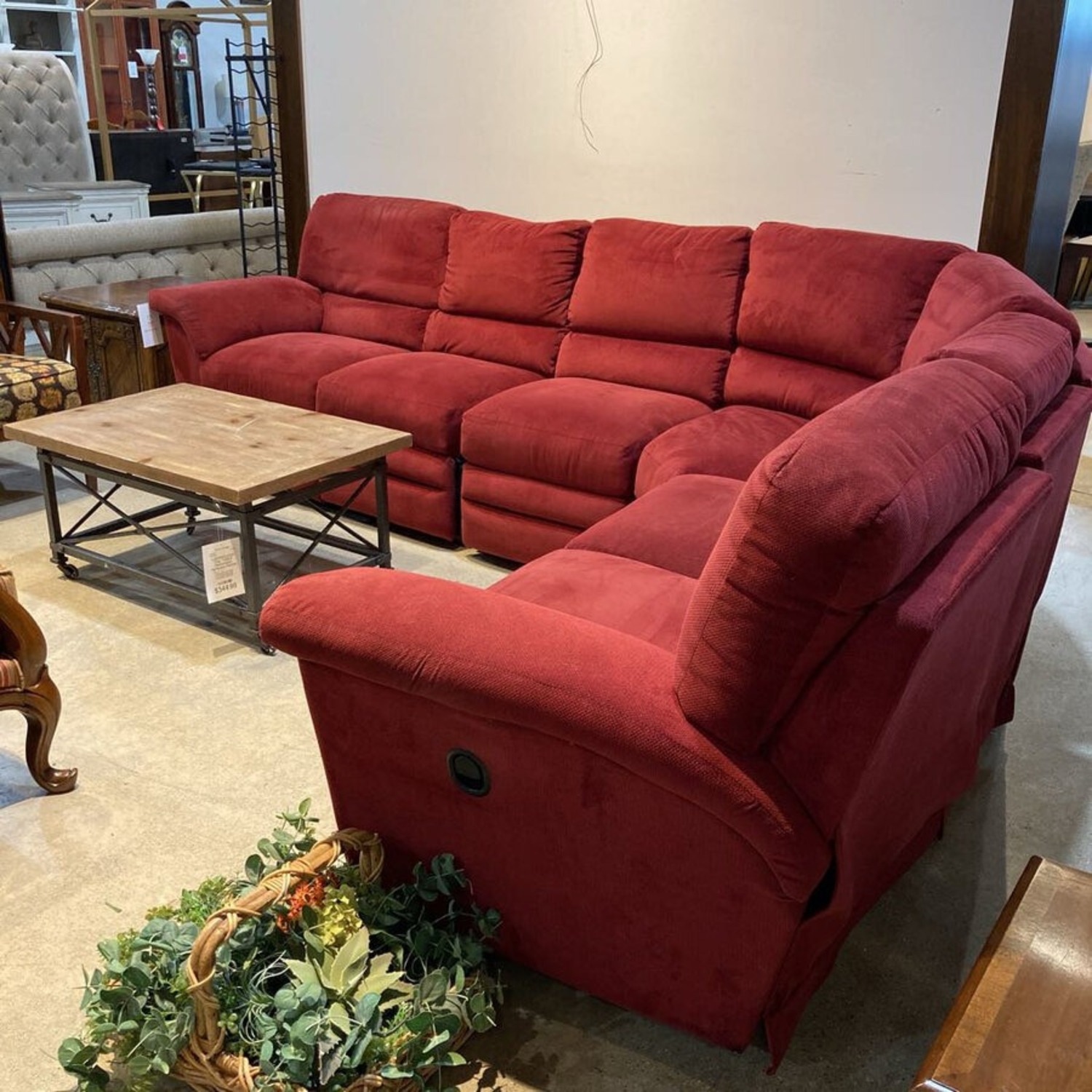 Curved Fabric Manual Recliner Sectional Red  - image-2