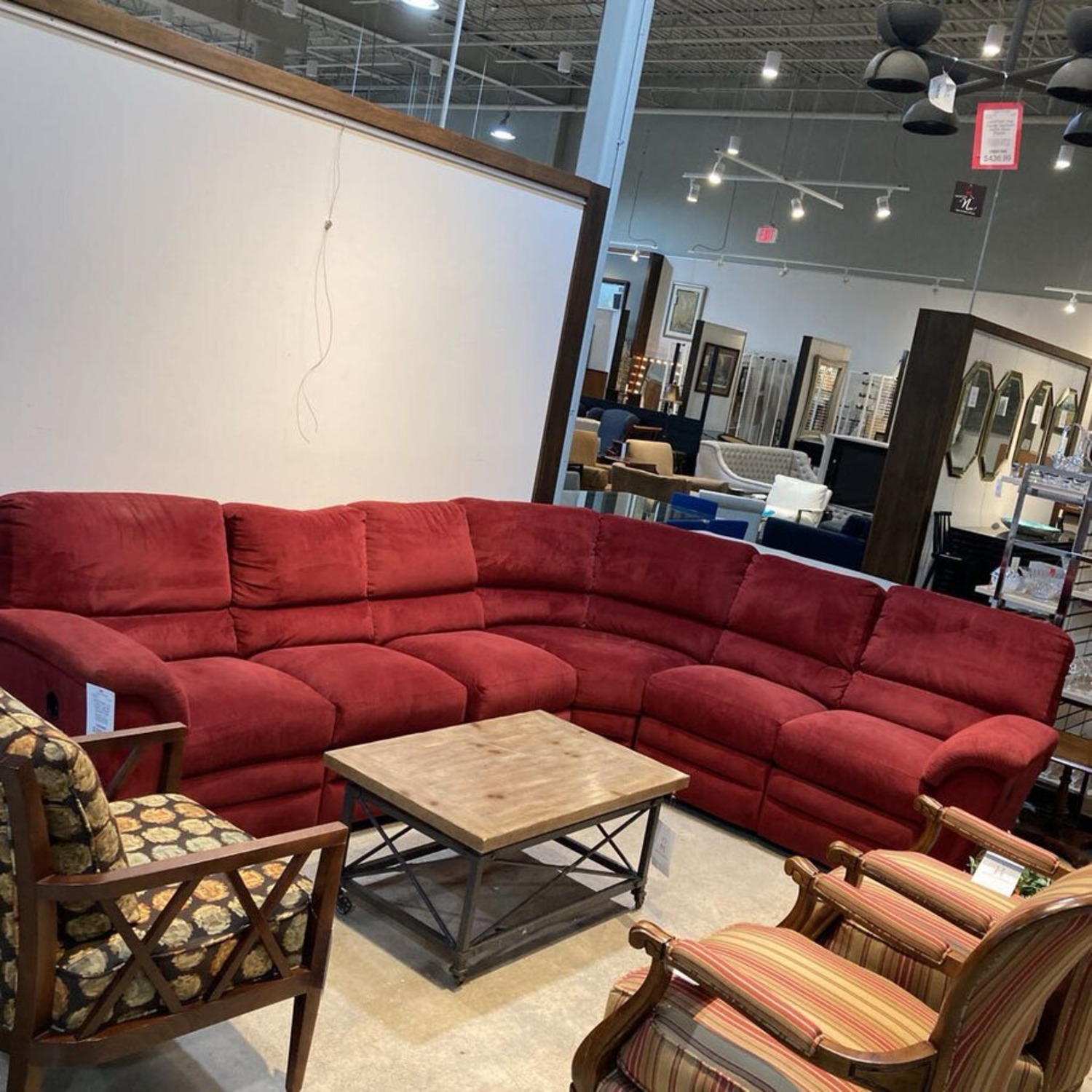 Curved Fabric Manual Recliner Sectional Red  - image-3