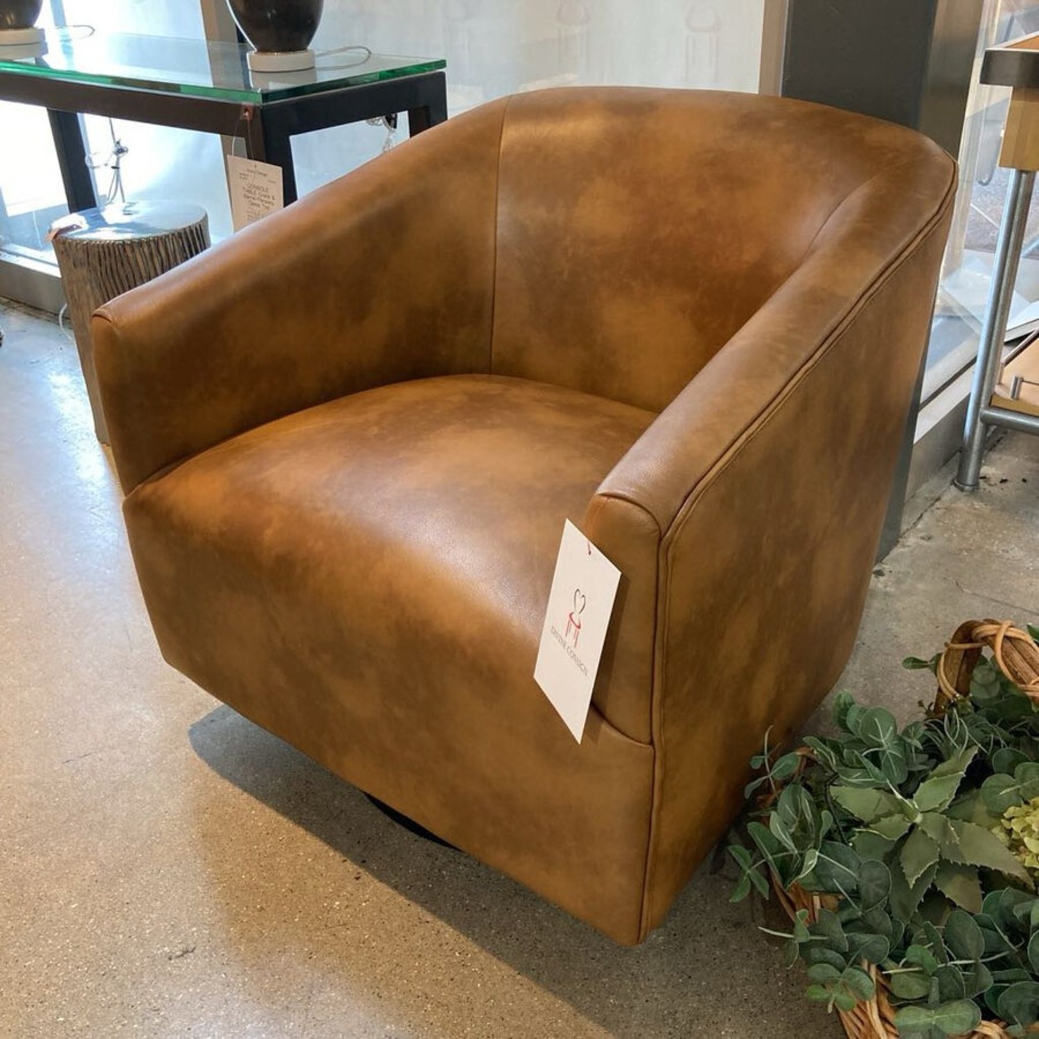Faux Leather Swivel Barrel Chair Brown - image-2