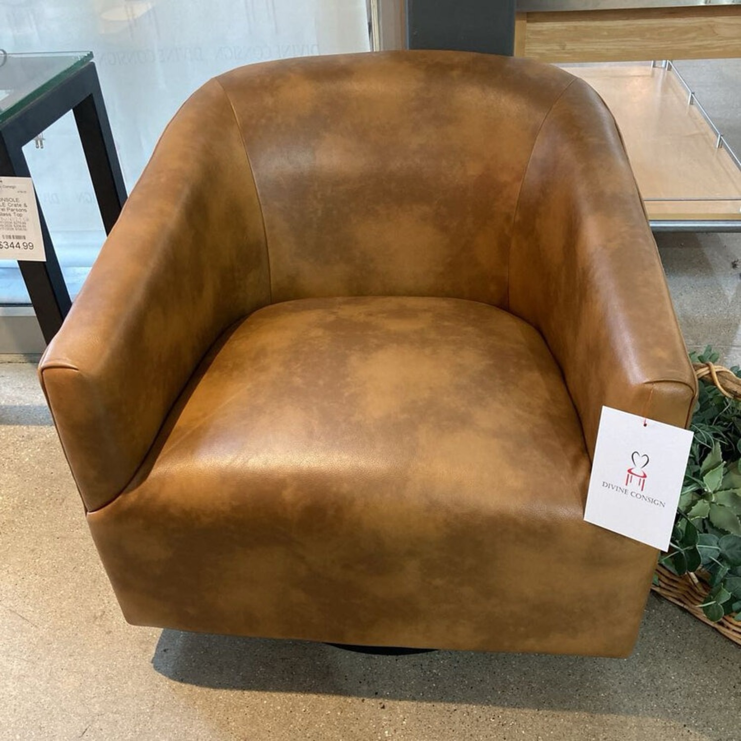 Faux Leather Swivel Barrel Chair Brown - image-4