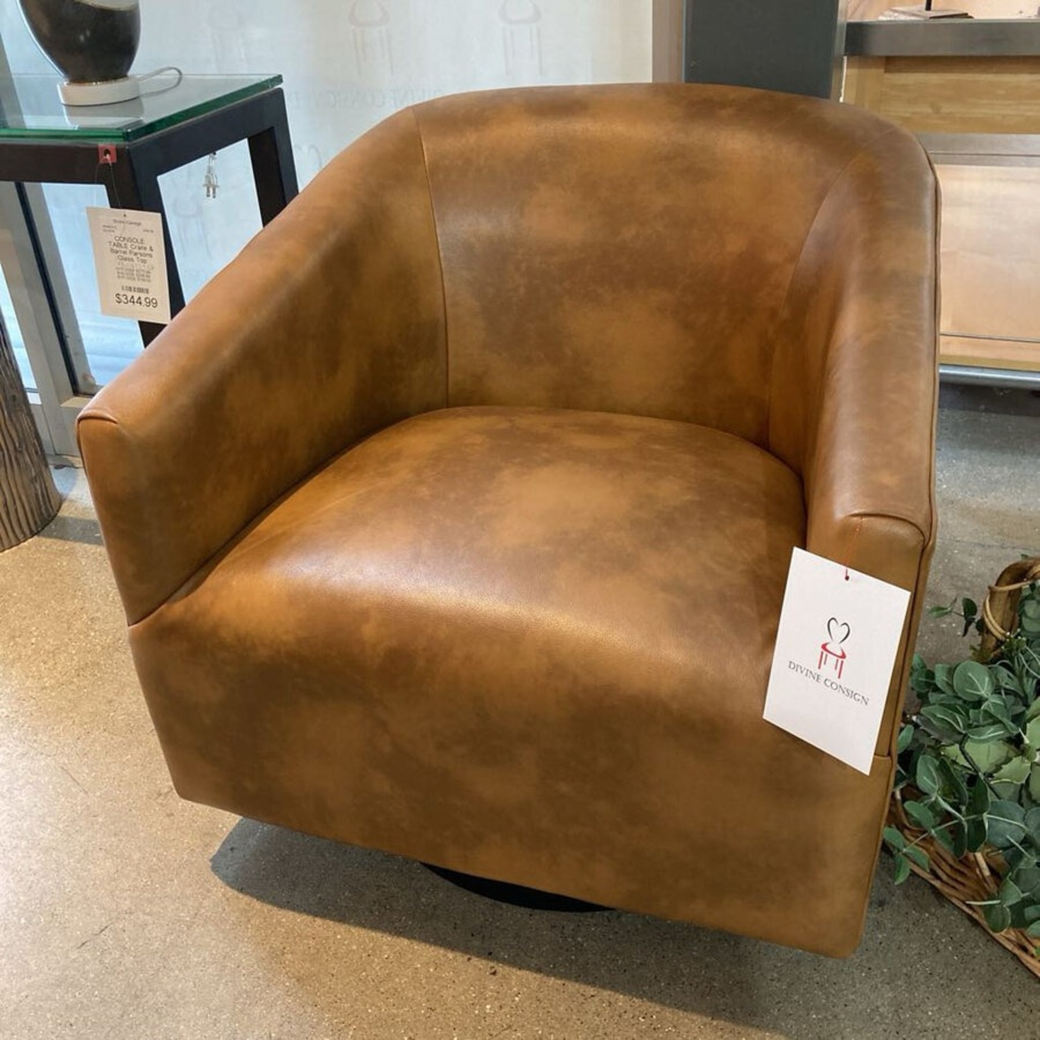 Faux Leather Swivel Barrel Chair Brown - image-3