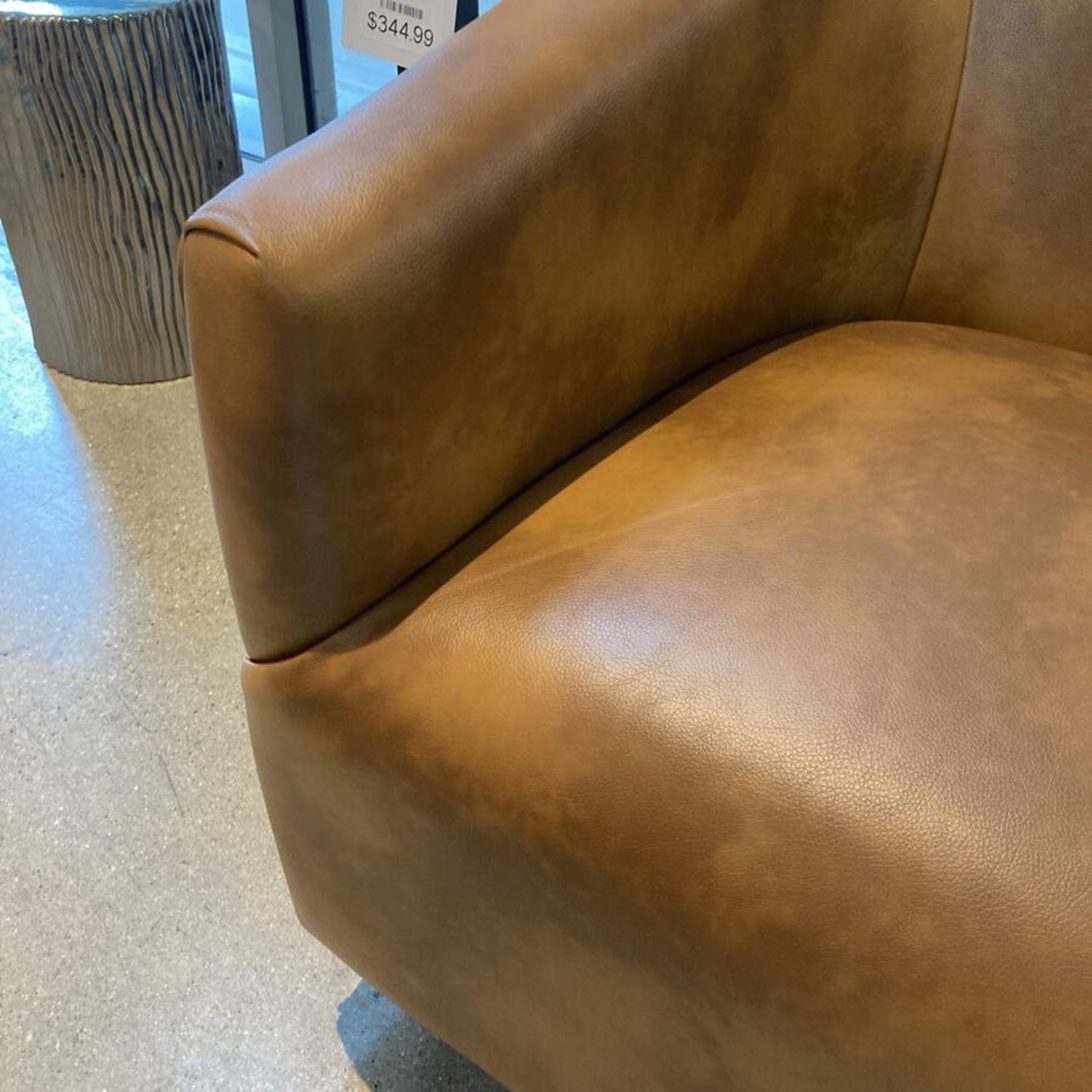 Faux Leather Swivel Barrel Chair Brown - image-5