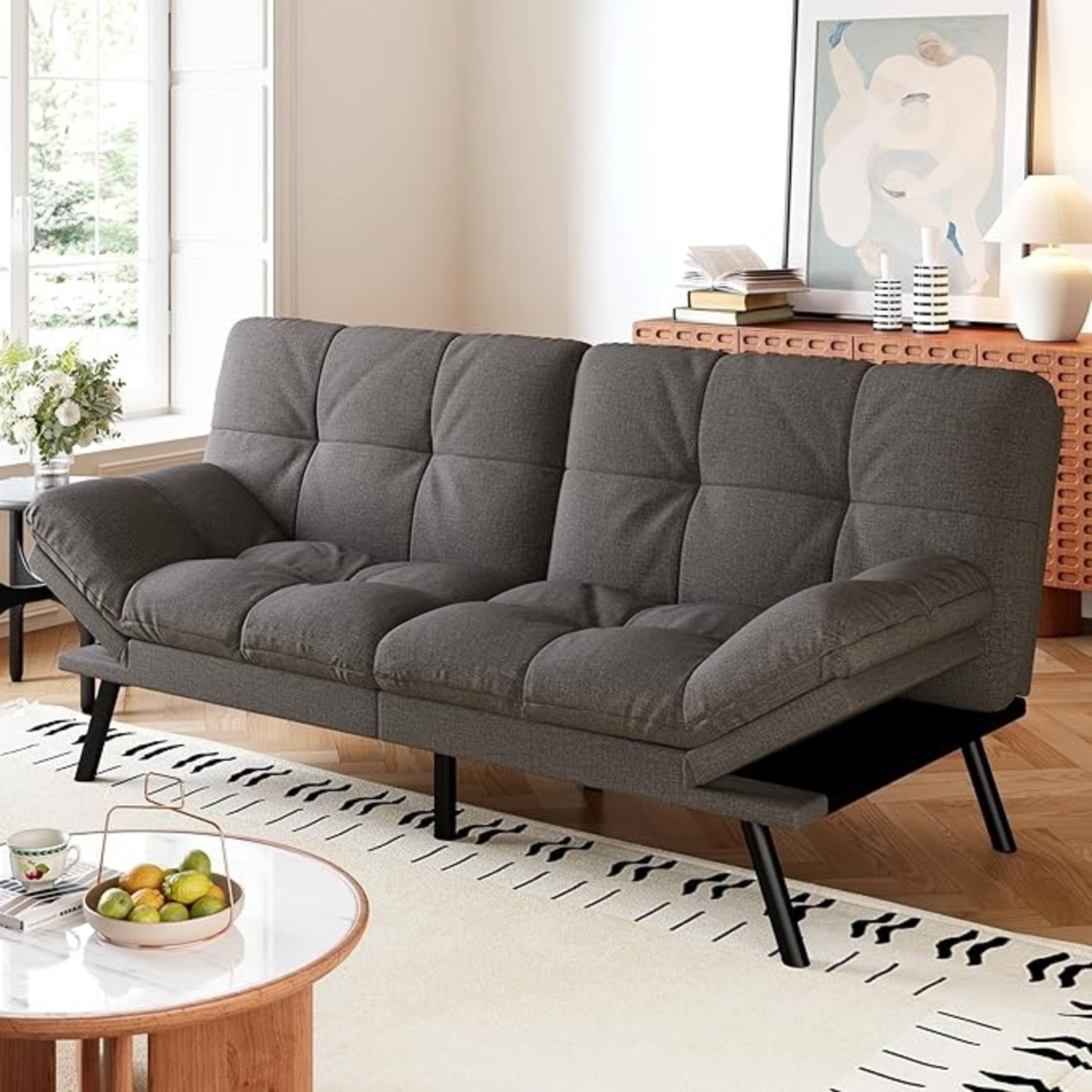 Convertible Futon Sofa Bed – Dark Grey - image-4