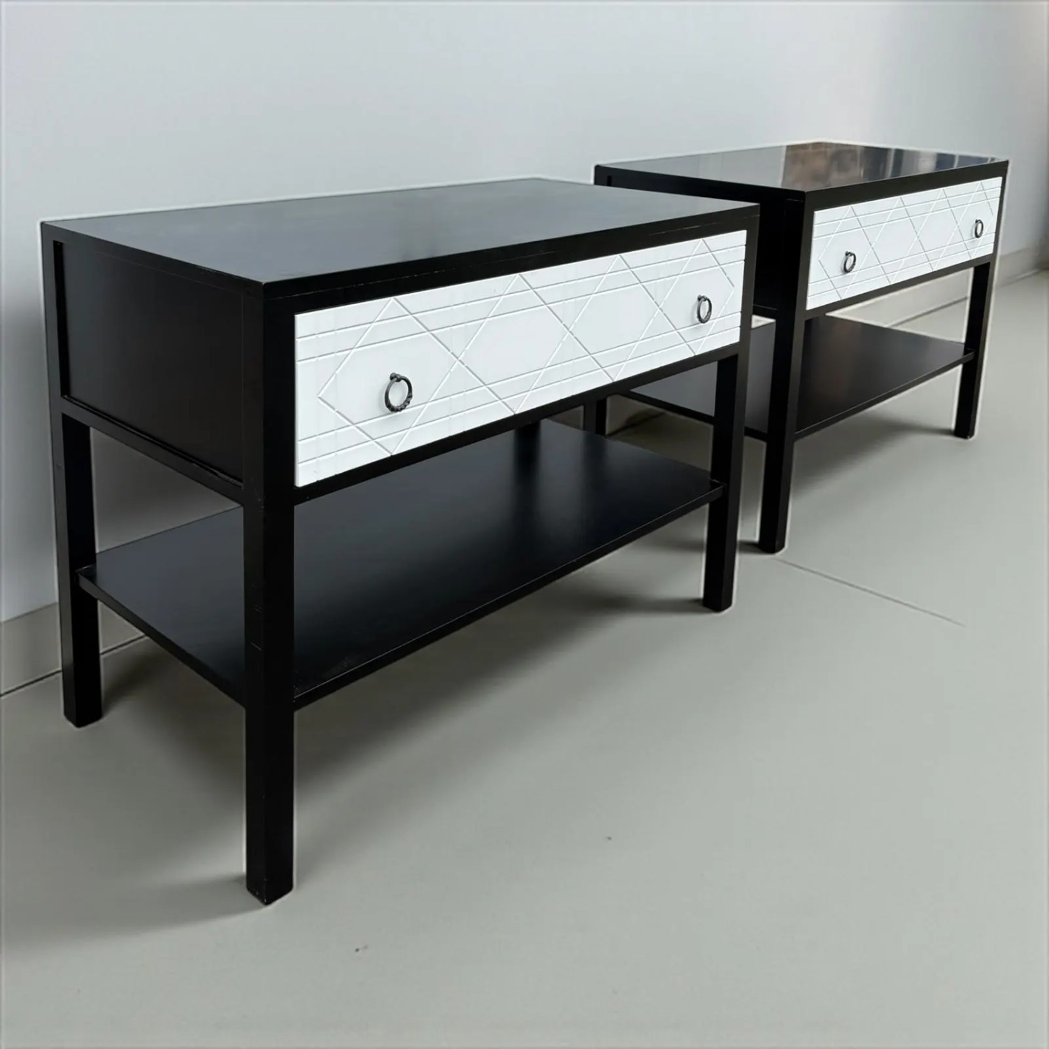 Pair of Modern Black And White Nightstands - image-2