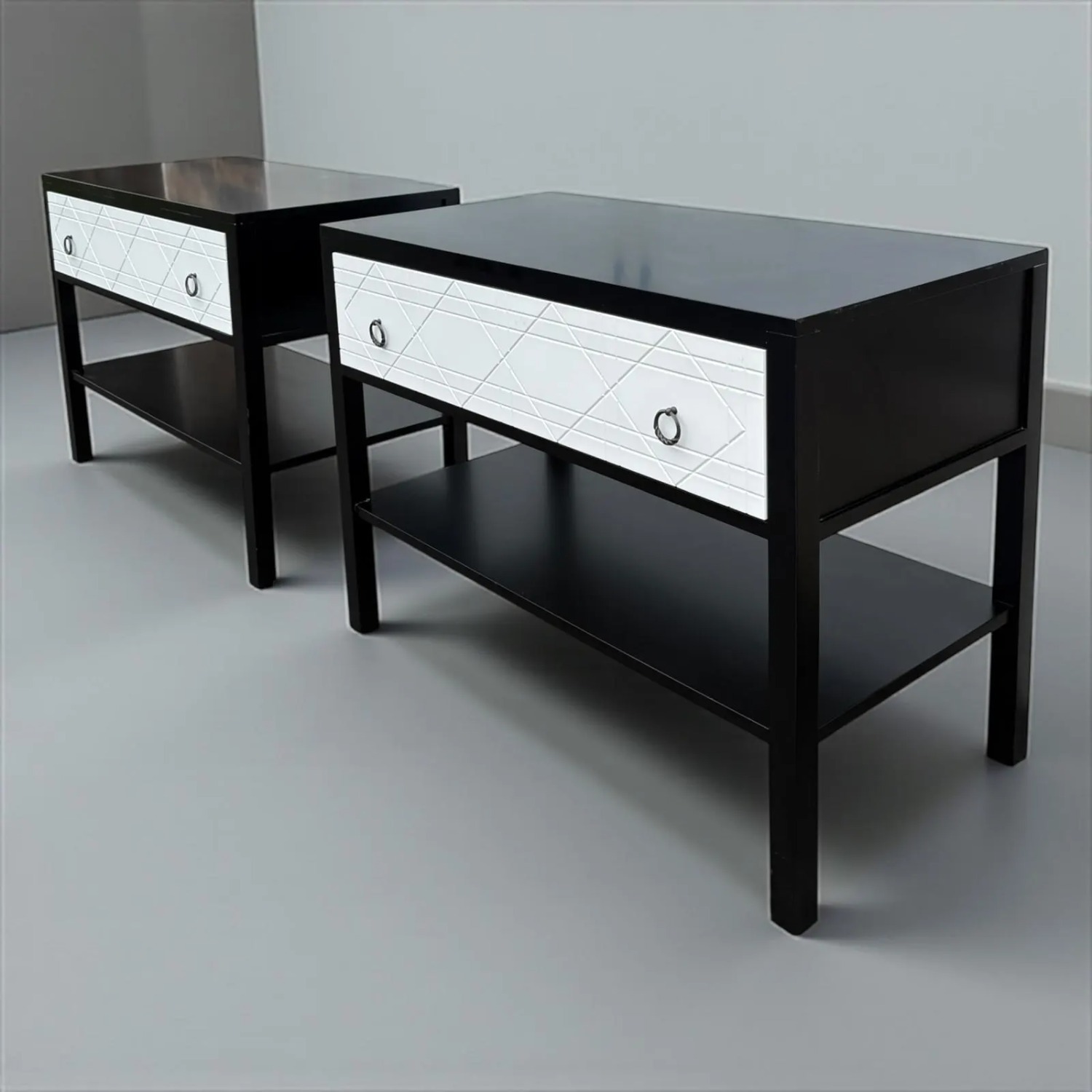 Pair of Modern Black And White Nightstands - image-3