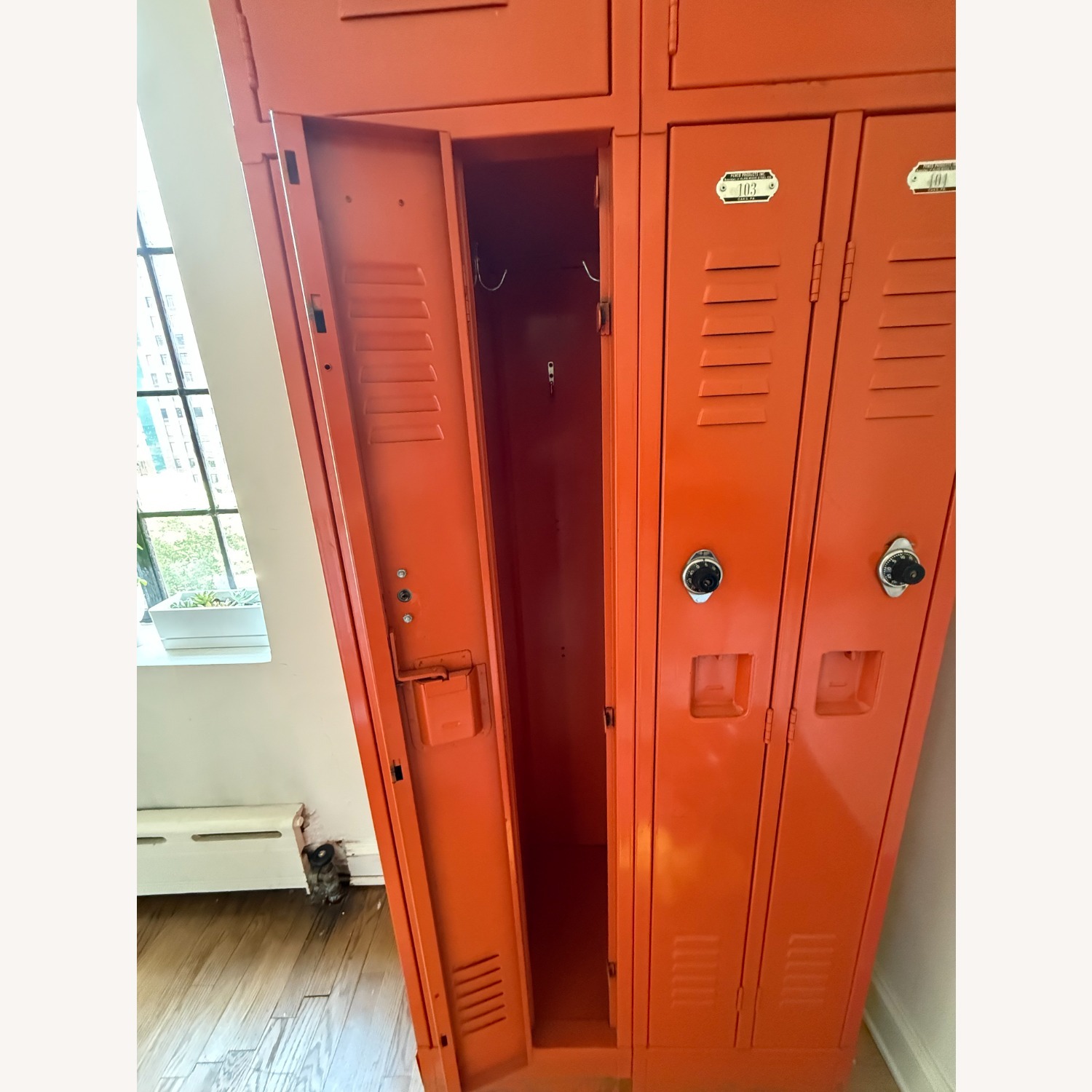 Vintage 1970s Industrial Penco Orange Lockers - image-10