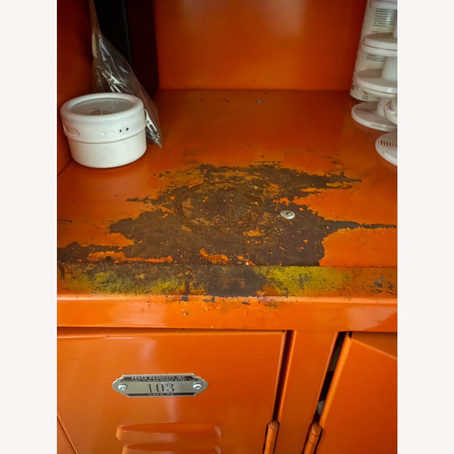 Vintage 1970s Industrial Penco Orange Lockers - image-9