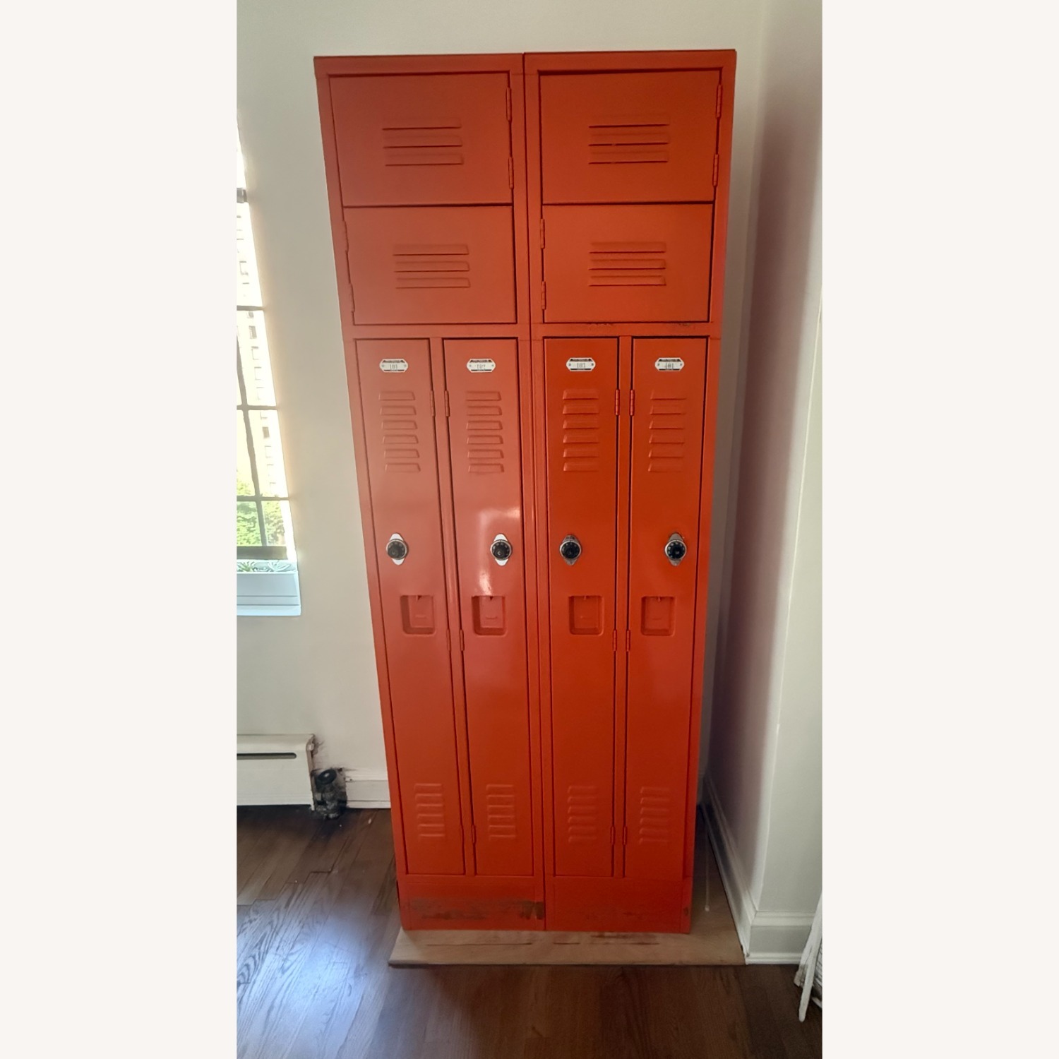 Vintage 1970s Industrial Penco Orange Lockers - image-1