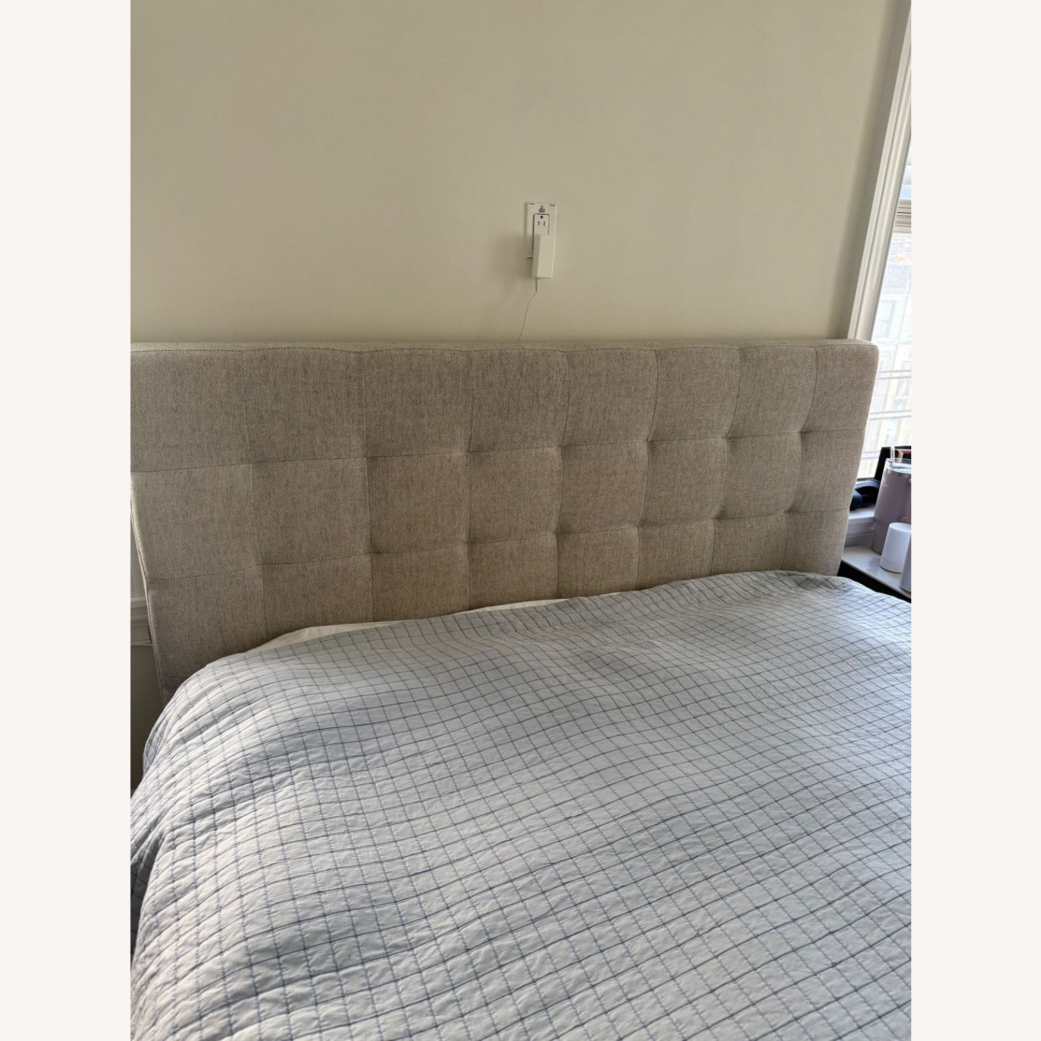 West Elm Emmett Light Gray Tufted Queen Bed - image-3
