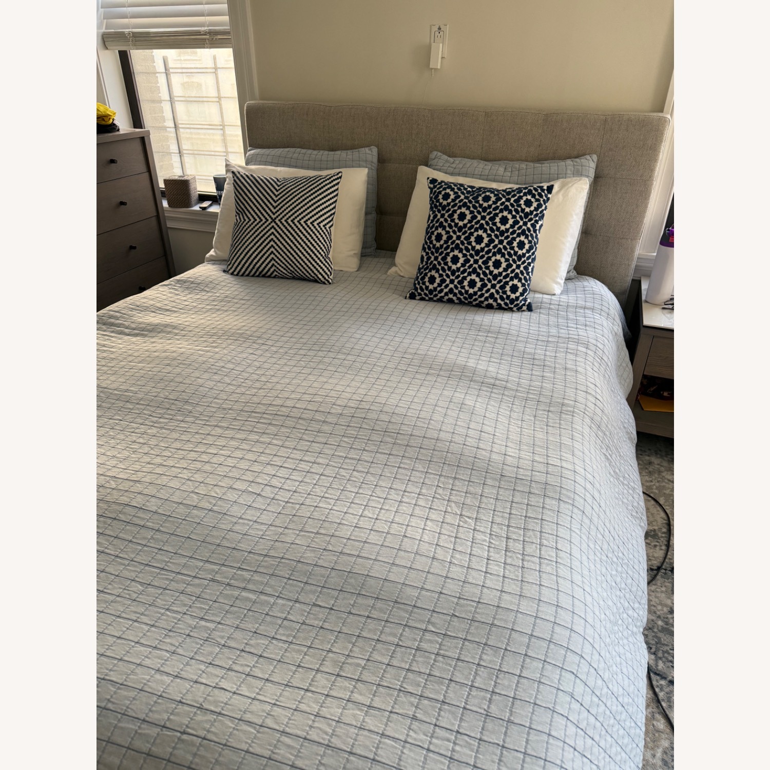 West Elm Emmett Light Gray Tufted Queen Bed - image-2