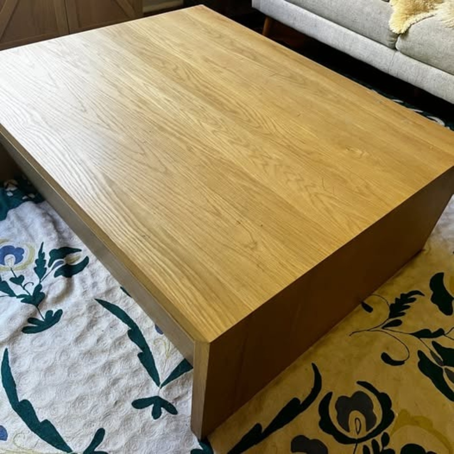 Crate & Barrel Vander Natural Oak Wood Storage Coffee Table - image-1