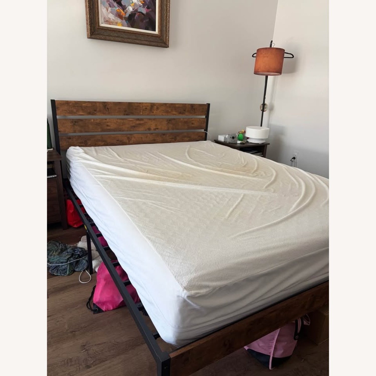 Queen Size Industrial Wood & Metal Bed Frame - image-2