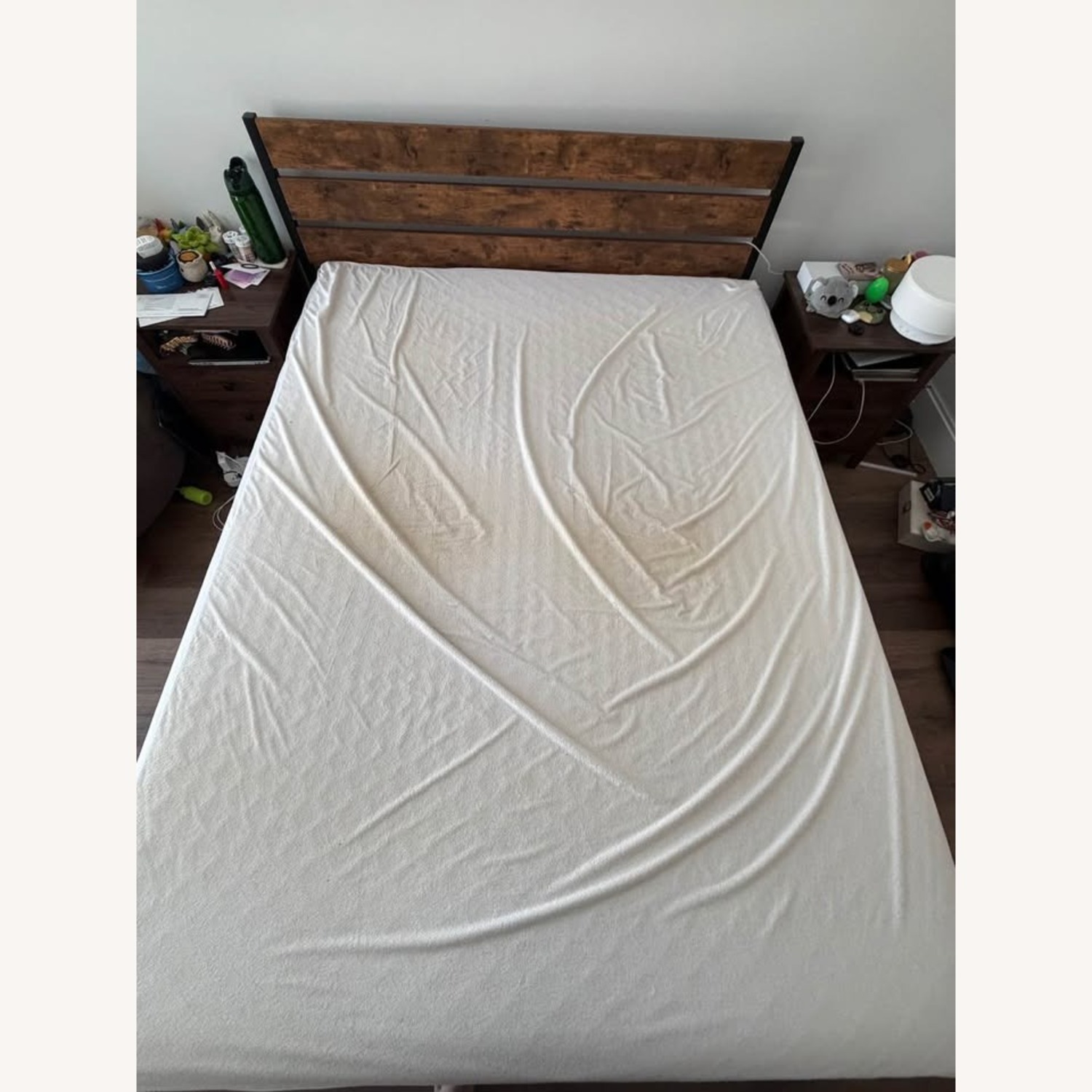 Queen Size Industrial Wood & Metal Bed Frame - image-1