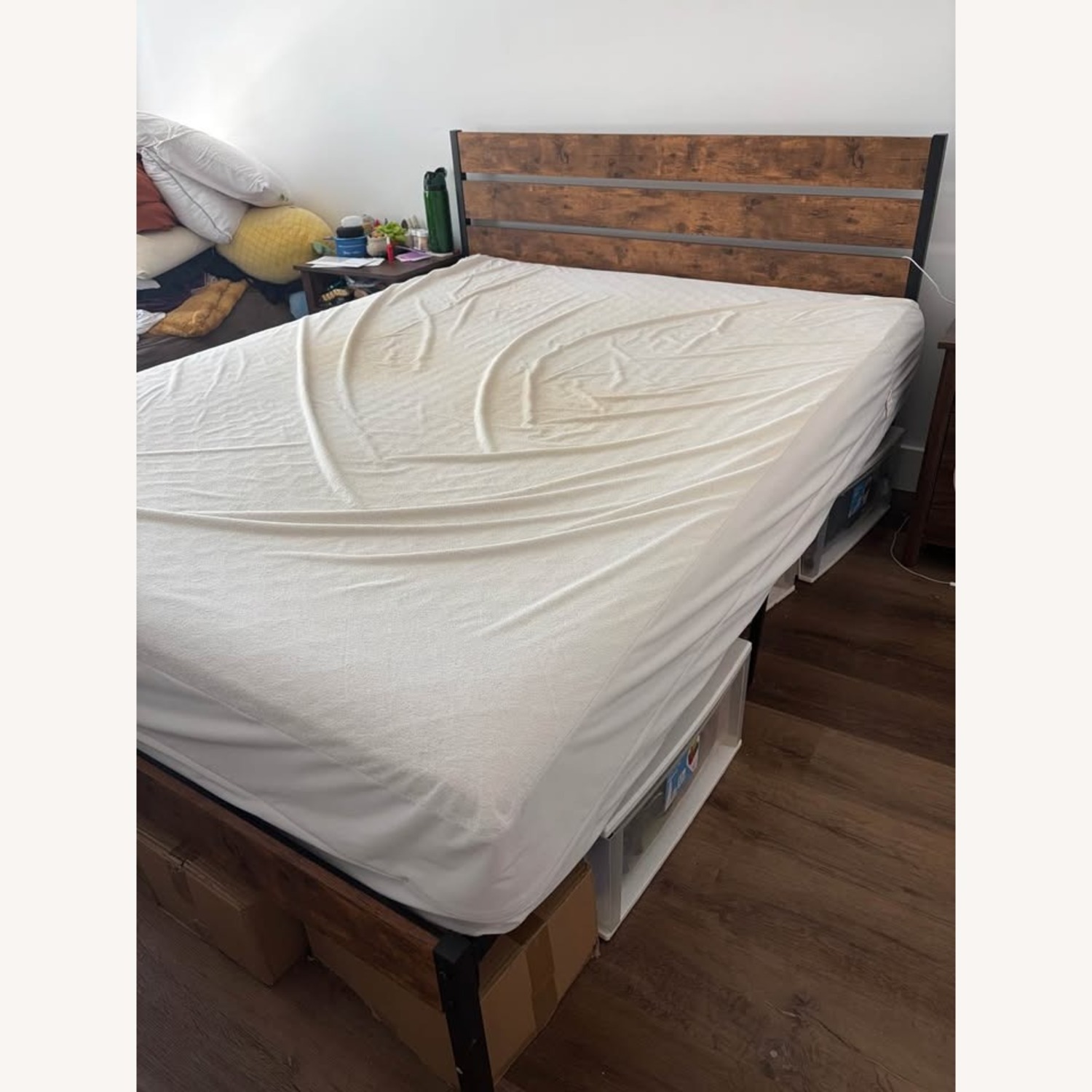 Queen Size Industrial Wood & Metal Bed Frame - image-3