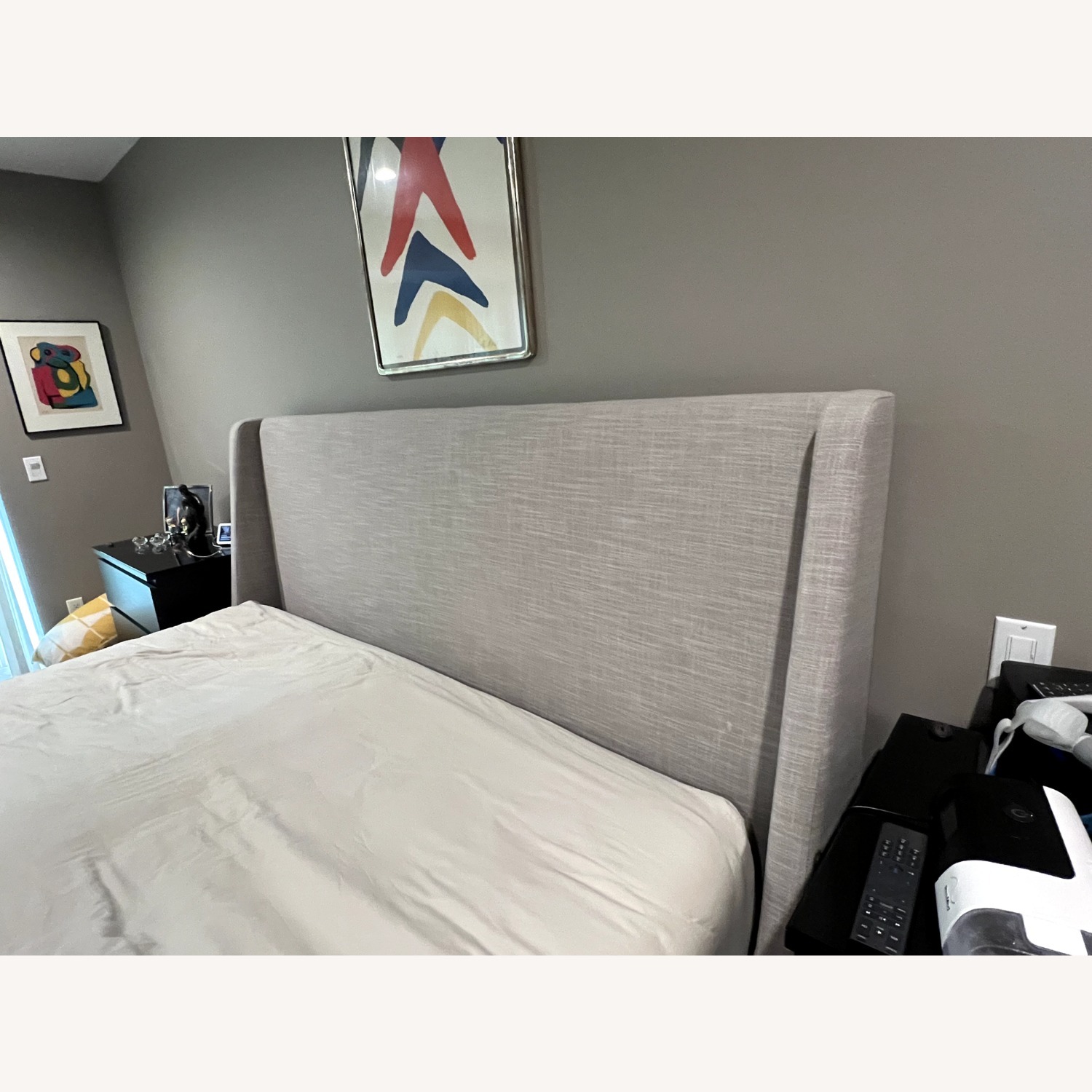 Crate & Barrel Light Gray Linen King Bed - image-7