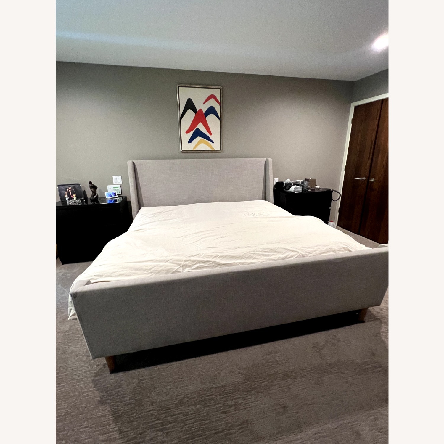 Crate & Barrel Light Gray Linen King Bed - image-4