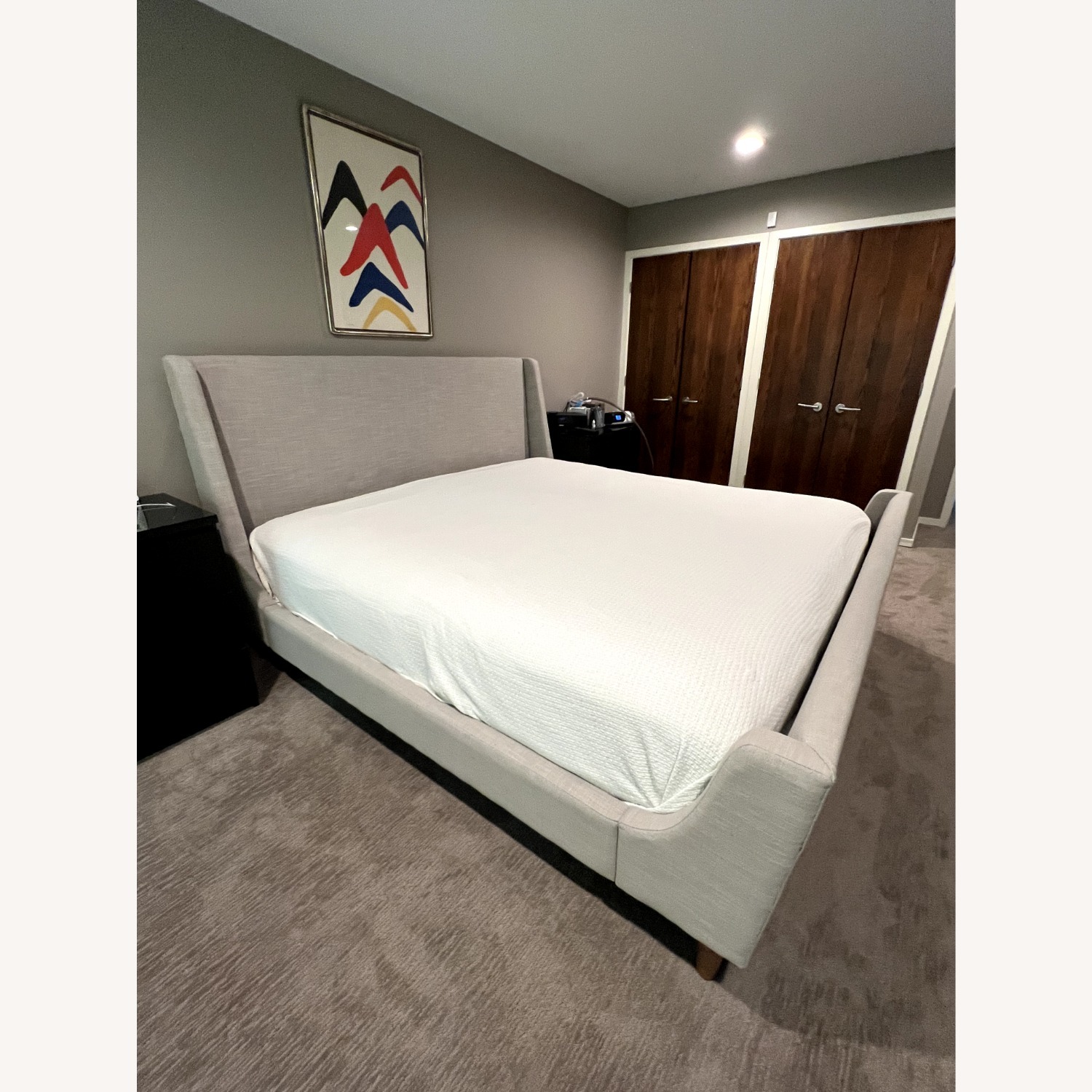 Crate & Barrel Light Gray Linen King Bed - image-9