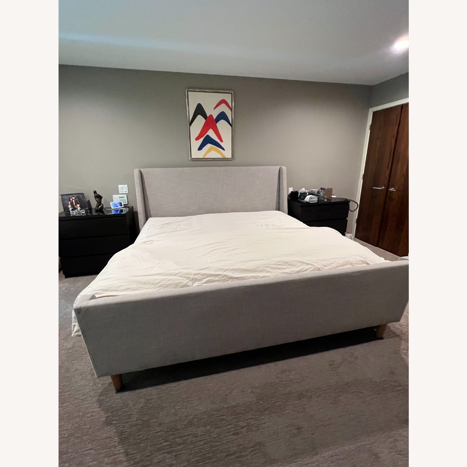 Crate & Barrel Light Gray Linen King Bed - image-1