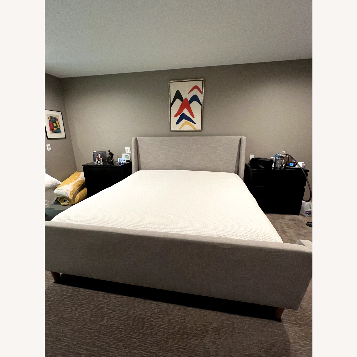 Crate & Barrel Light Gray Linen King Bed - image-5