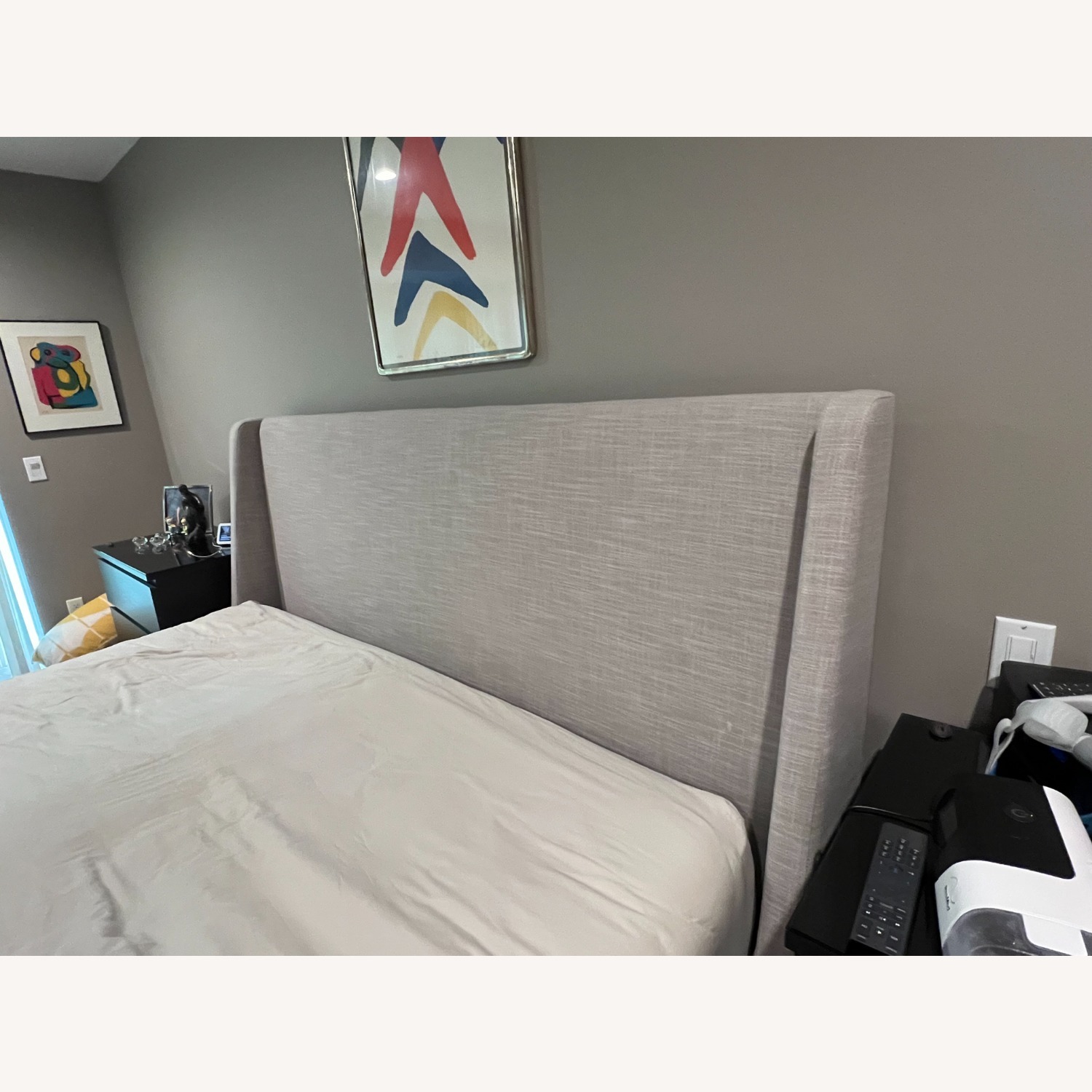 Crate & Barrel Light Gray Linen King Bed - image-2