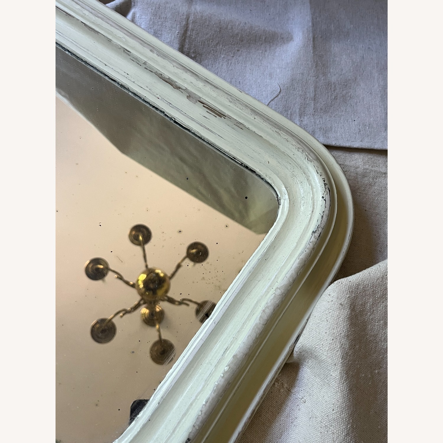 Antique Arched White-Painted Wood Vanity Mirror - image-5